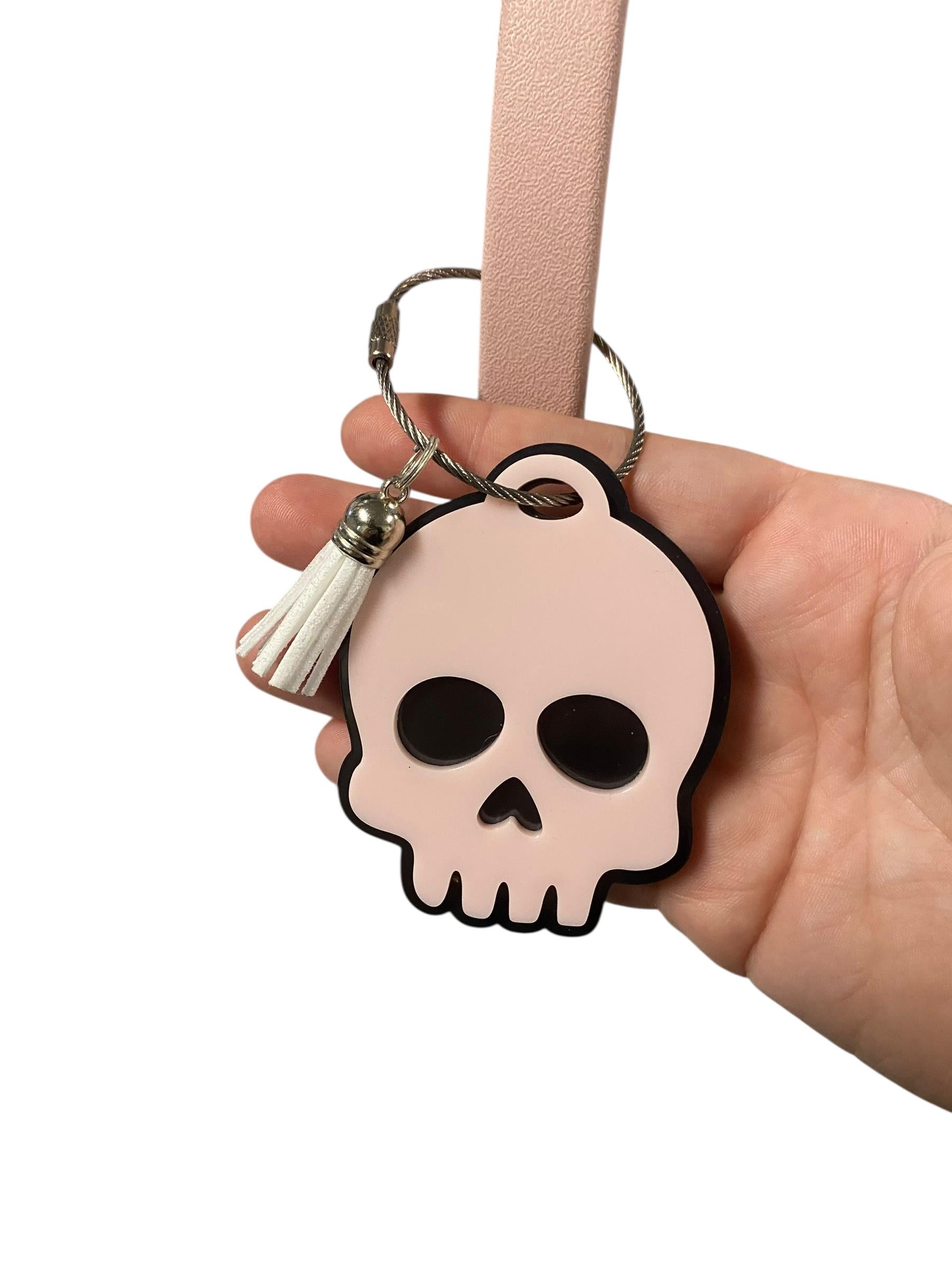 Cute Skull Acrylic Bag Tag | Pink Skull Keychain | Kawaii Gothic Bag Charm | Pastel Goth Accessory | Purse Tag | Backpack Charm