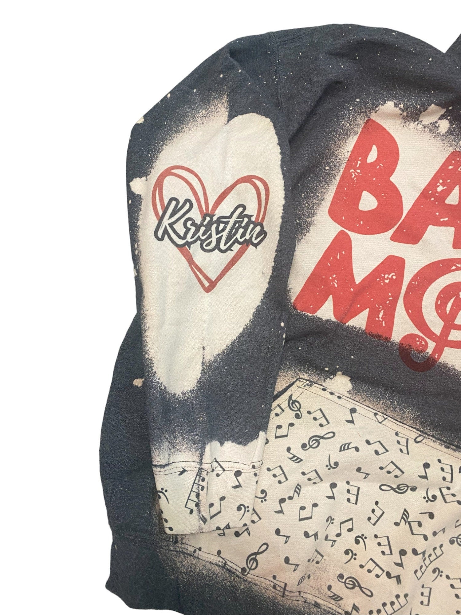 Band Mom Bleached Hoodie -  Custom Band  hoodie heart with Names on Sleeve - Bleached Hoodie - Custom Hoodie - Band mom Shirt Sweatshirt
