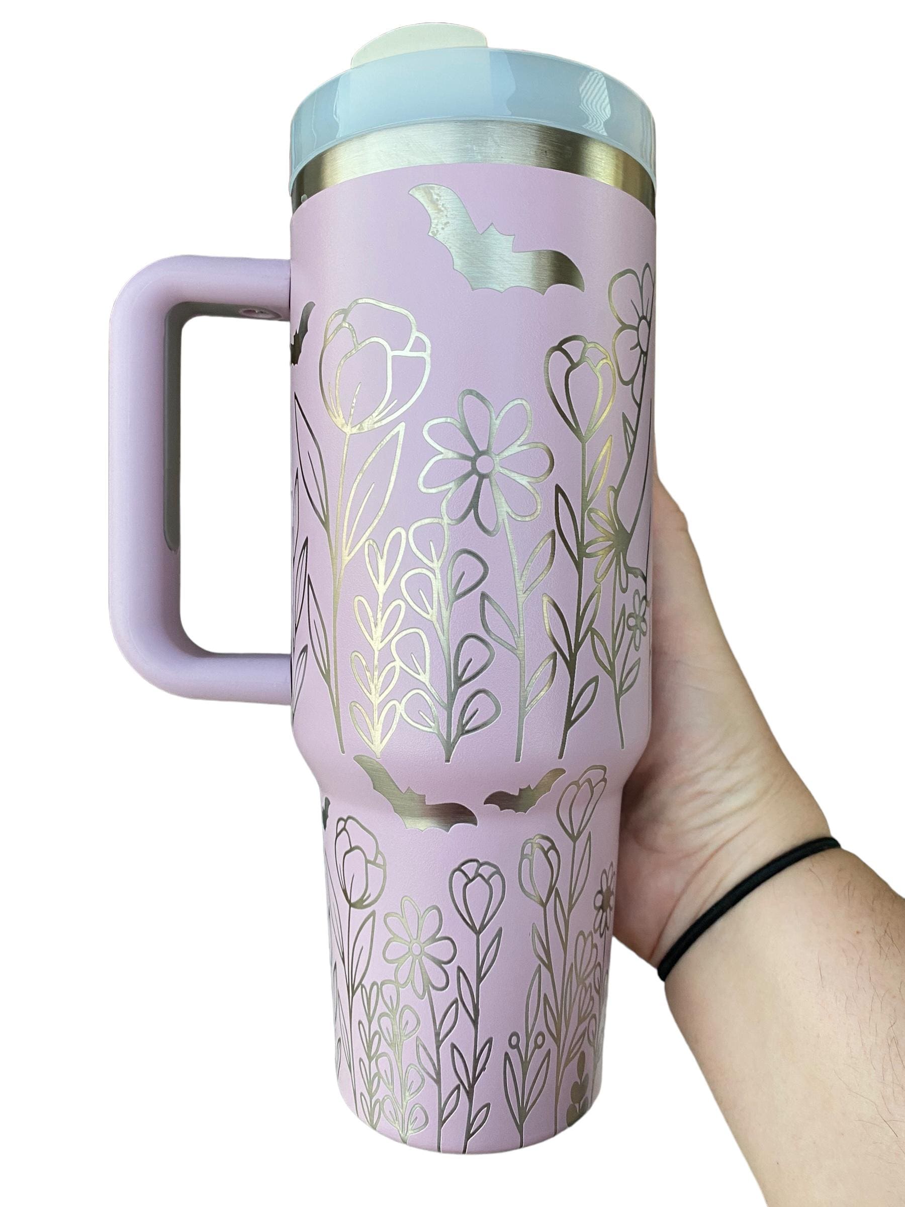 Cute Halloween Tumbler - Cute Ghost Halloween Engraved Tumbler - 40oz Engraved Tumbler - Halloween Cup - Ghosts and Flowers Tumbler