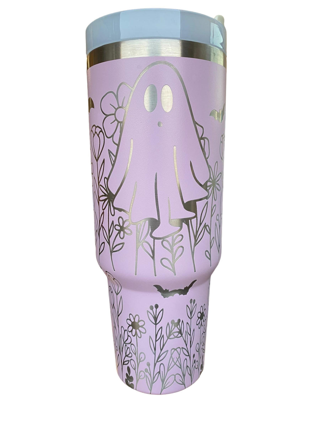 Cute Halloween Tumbler - Cute Ghost Halloween Engraved Tumbler - 40oz Engraved Tumbler - Halloween Cup - Ghosts and Flowers Tumbler