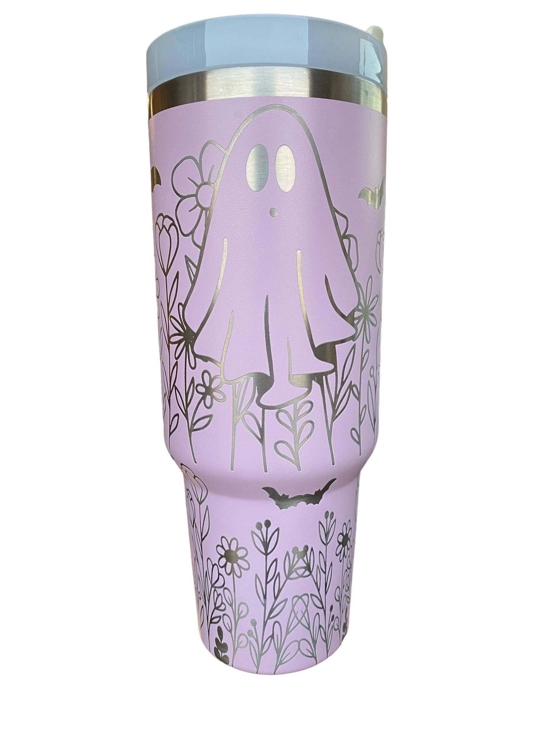 Cute Halloween Tumbler - Cute Ghost Halloween Engraved Tumbler - 40oz Engraved Tumbler - Halloween Cup - Ghosts and Flowers Tumbler