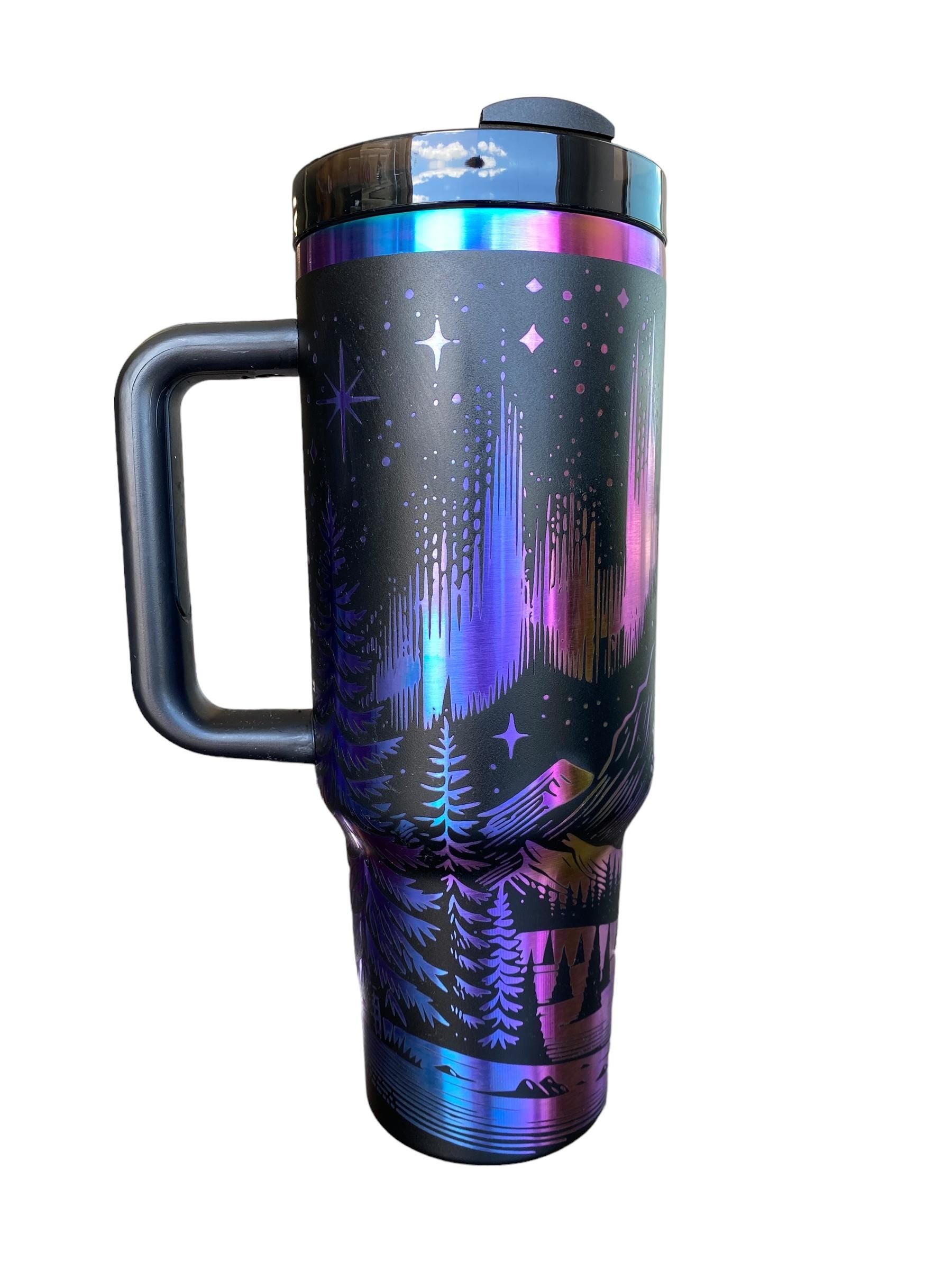 Northern Lights Tumbler - Northern Lights 40oz Iridescent Tumbler Mountain theme -Laser Engraved, Rainbow Plated - Multicolor