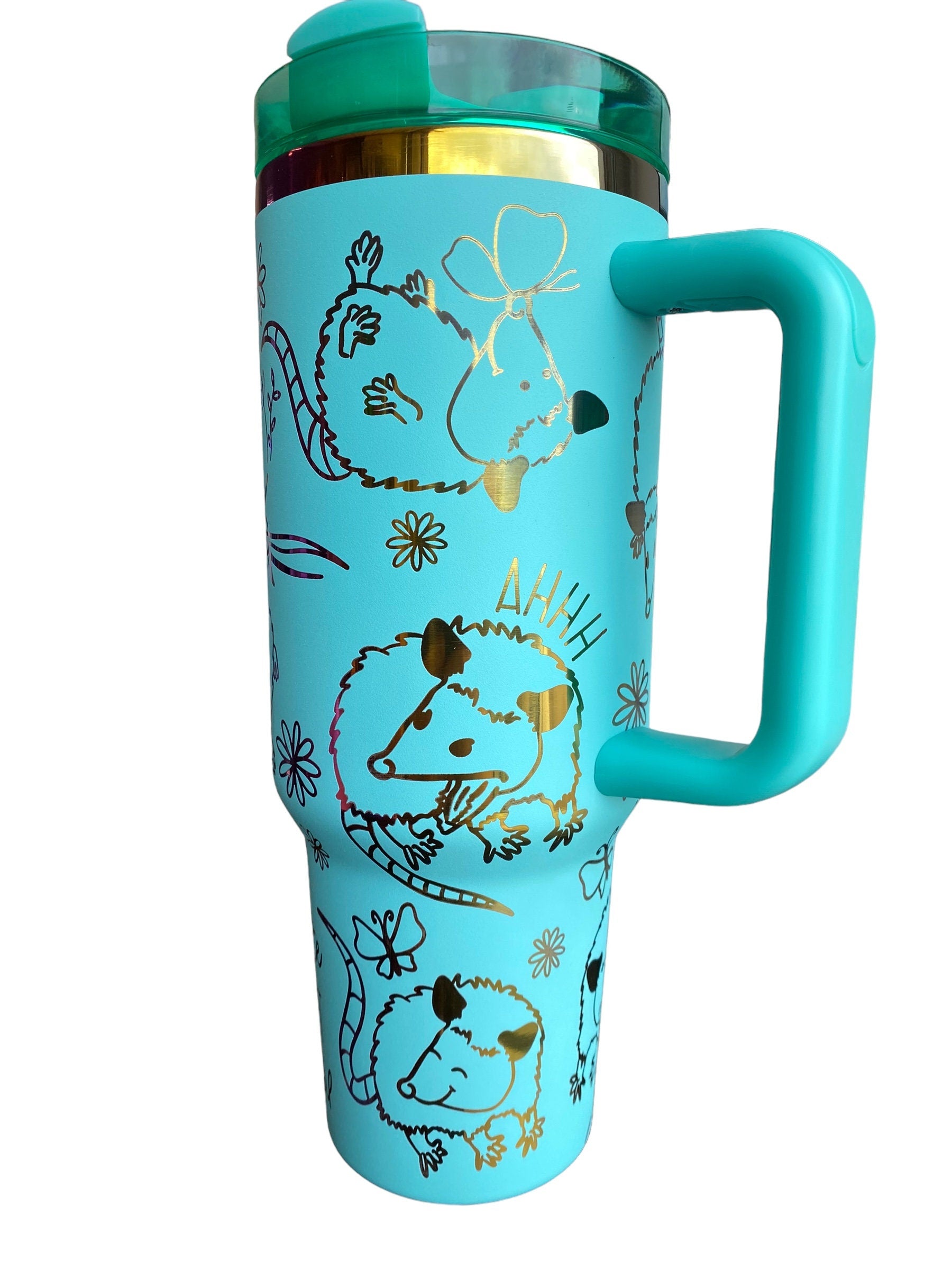 Cute but Feral Tumbler- Trash Panda 40oz tumbler, opposum Engraved Tumbler, funny possum Gift, Laser engraved, Floral tumbler Flower tumbler