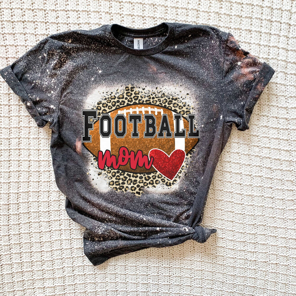 Football Mom Heart Shirt - Cheetah Helmet Football Shirt- Bleached Sports Shirt - Leopard Football Shirt - Football Shirt - Bleached Tee