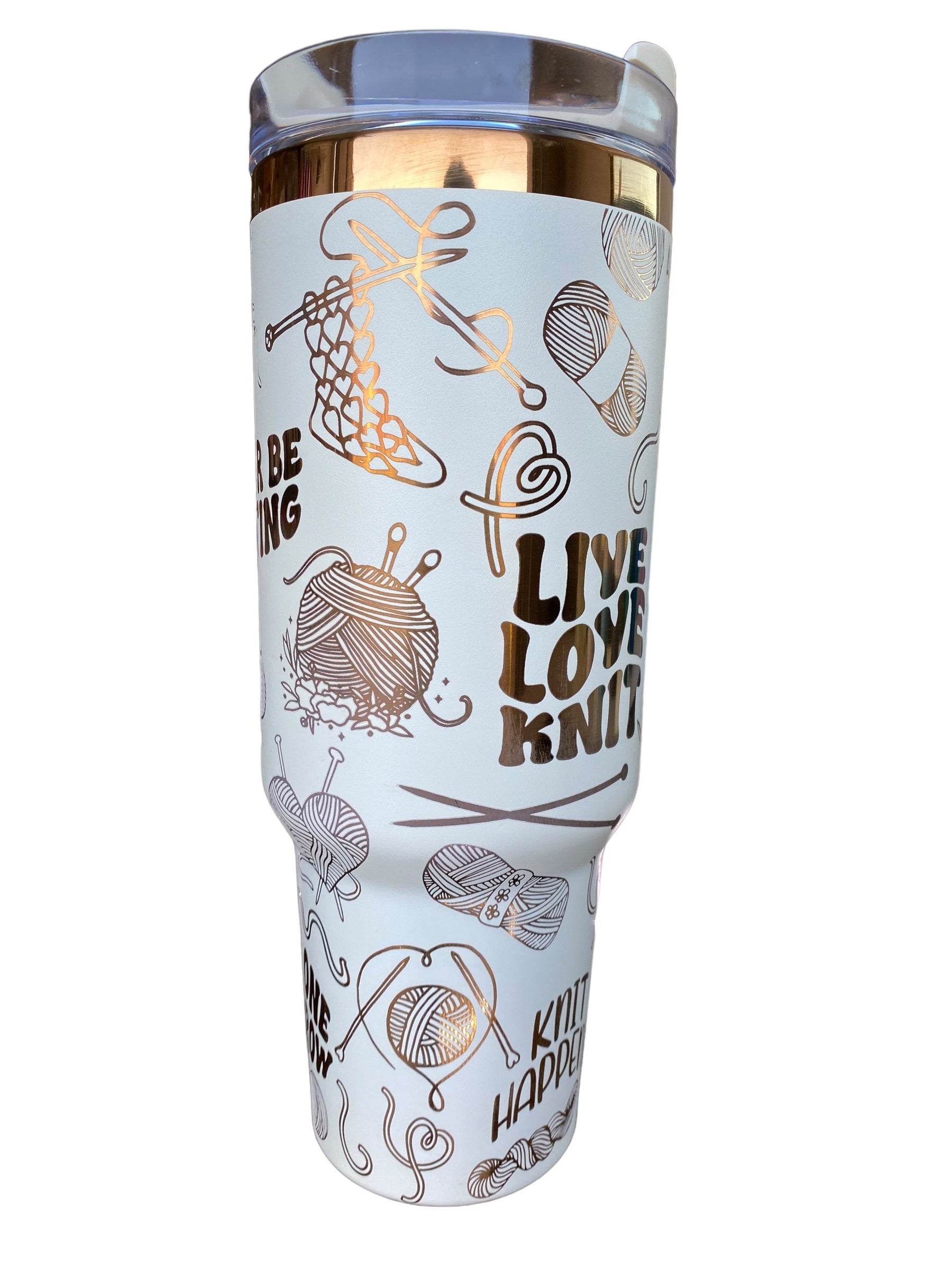 Live Love Knit Tumbler - I'd Rather Be Knitting Tumbler- Knitter Tumbler 40oz tumbler, Engraved Tumbler, Knitter Gift, Laser engraved
