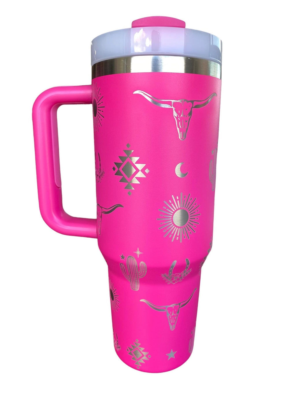 Country Western Engraved Tumbler  - Bull Skull engraved Country Tumbler - 40oz tumbler with handle Custom Tumbler - Western Vibes Tumbler
