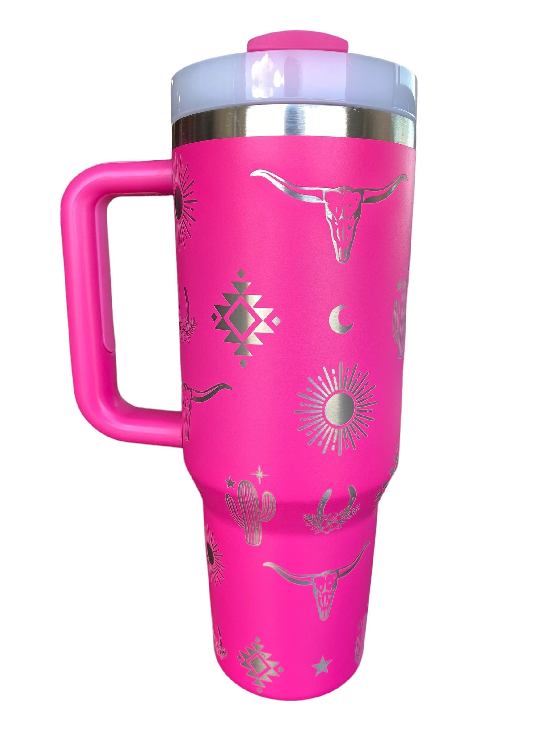 Country Western Engraved Tumbler  - Bull Skull engraved Country Tumbler - 40oz tumbler with handle Custom Tumbler - Western Vibes Tumbler
