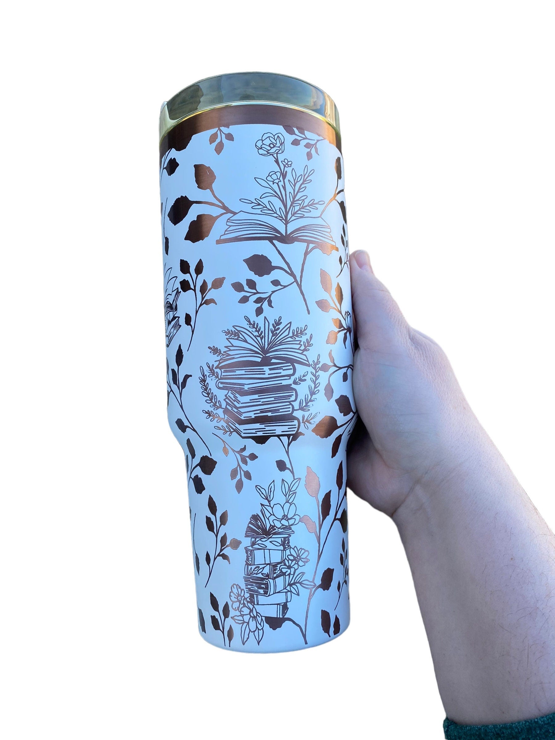 Books and Plants Tumbler - engraved Book tumbler - 40oz tumbler with handle - Reading Tumbler - Read Books Water Plants Grow