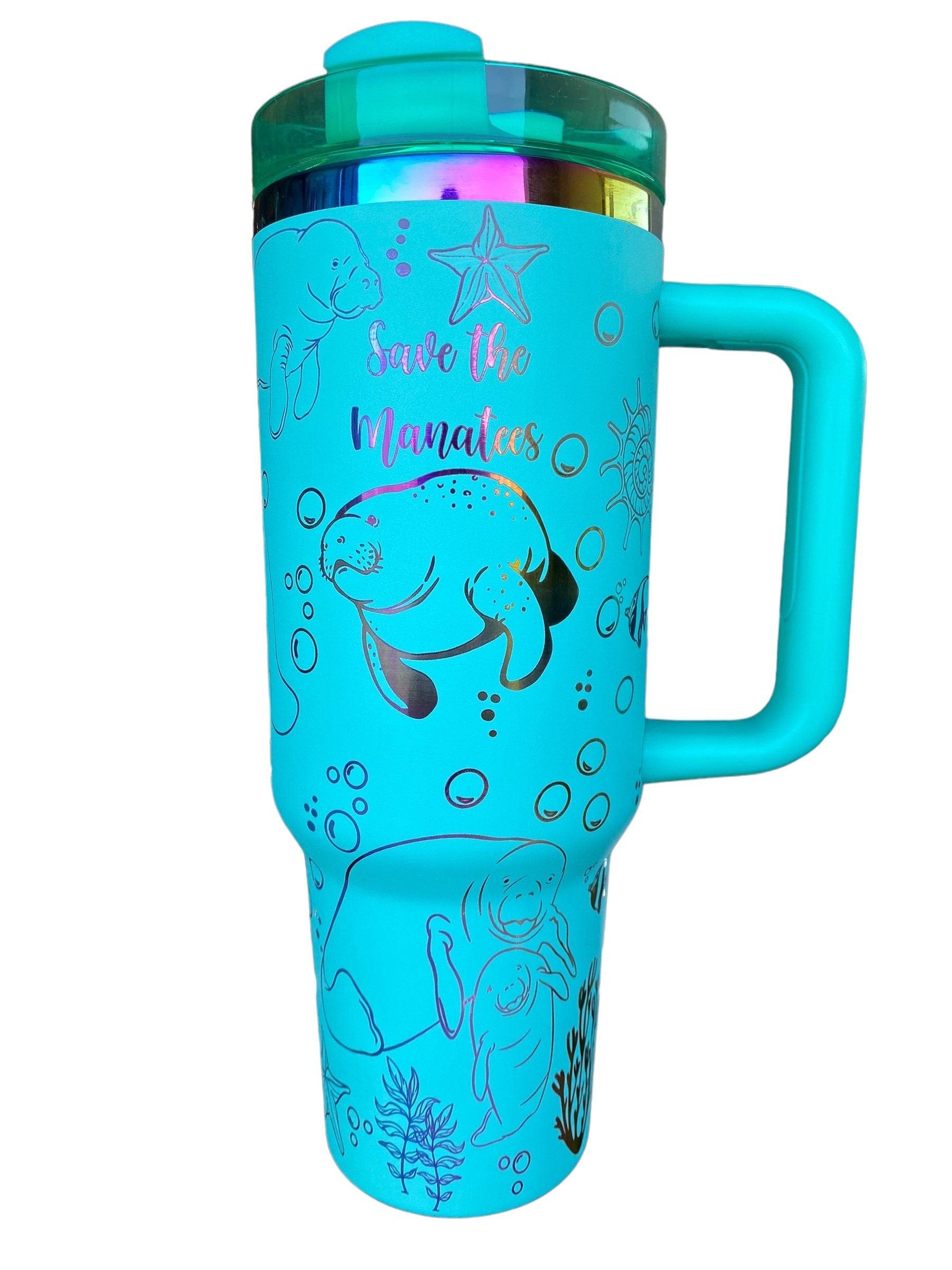Save The Manatees Tumbler - engraved Manatee Tumbler - 40oz tumbler with handle - Sea Cow Gift Tumbler - Just a Girl Who Loves Manatees