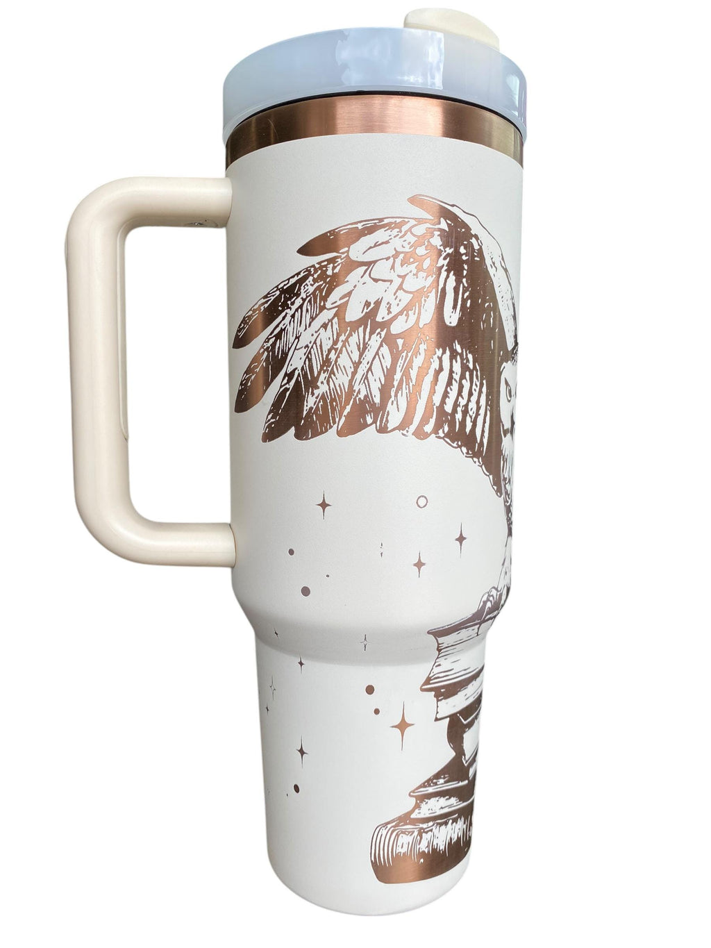 Snowy Owl Tumbler - Book Owl Tumbler - Just a Girl Who Loves Books Engraved Cup - Book   - 40oz tumbler with handle - Reading Theme Tumbler