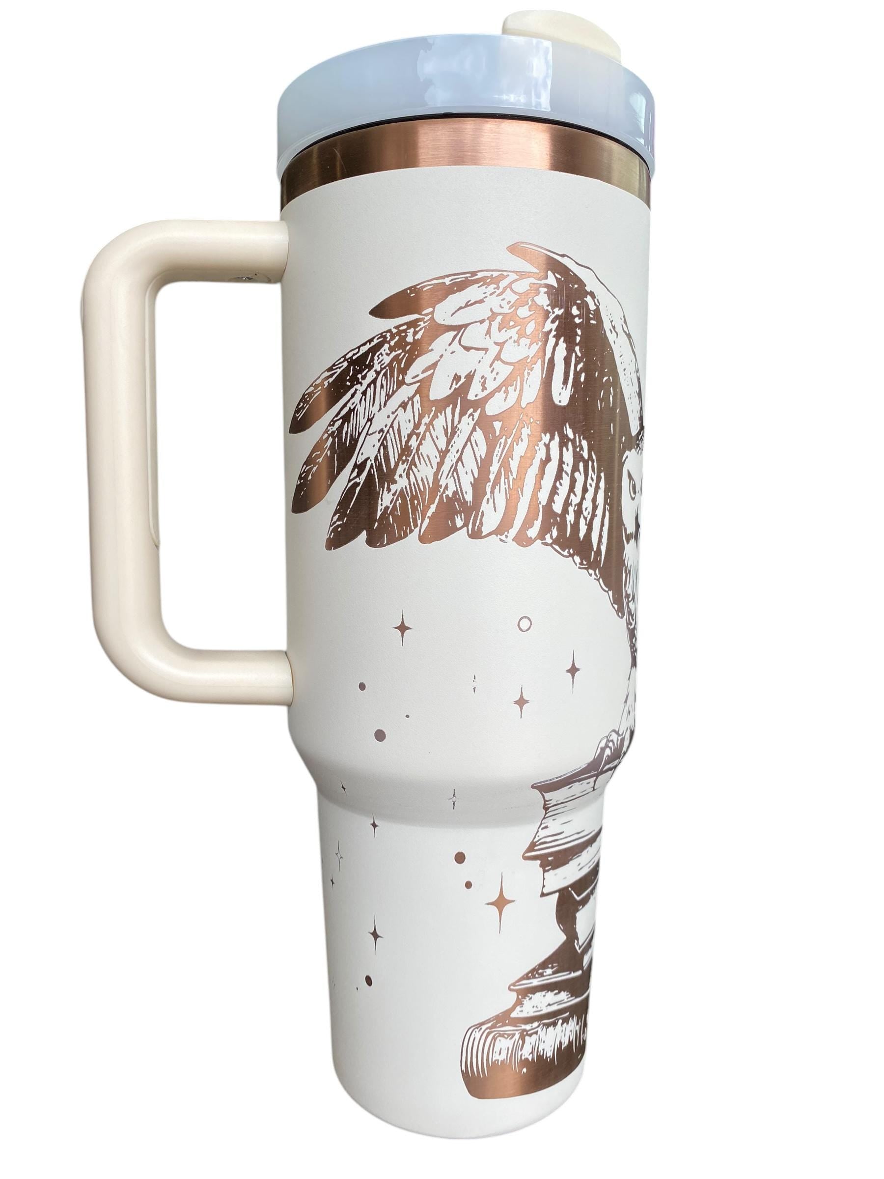 Snowy Owl Tumbler - Book Owl Tumbler - Just a Girl Who Loves Books Engraved Cup - Book   - 40oz tumbler with handle - Reading Theme Tumbler