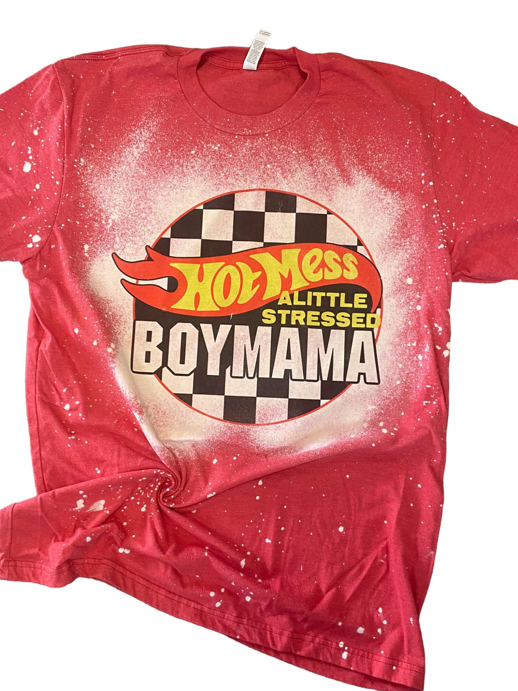 Hot Mess - Little Stressed Mom Shirt - Bleached Mom Shirt - Mom of Boys Shirt - Boy Mama - Motherhood Shirt - Race Car Mom Shirt