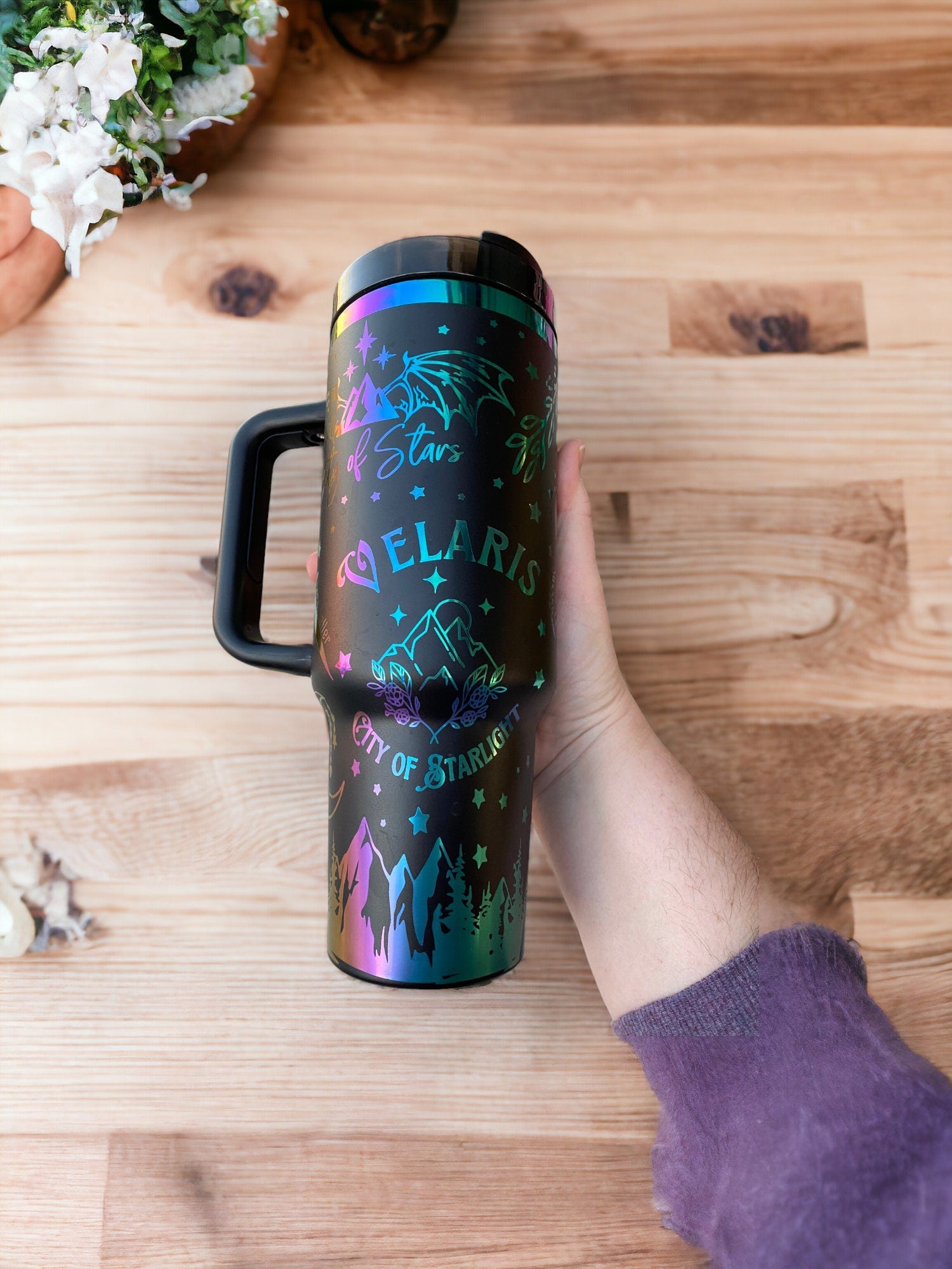 City of Starlight Tumbler - engraved tumbler - 40oz tumbler with handle - Velaris Tumbler - To the Stars who Listen