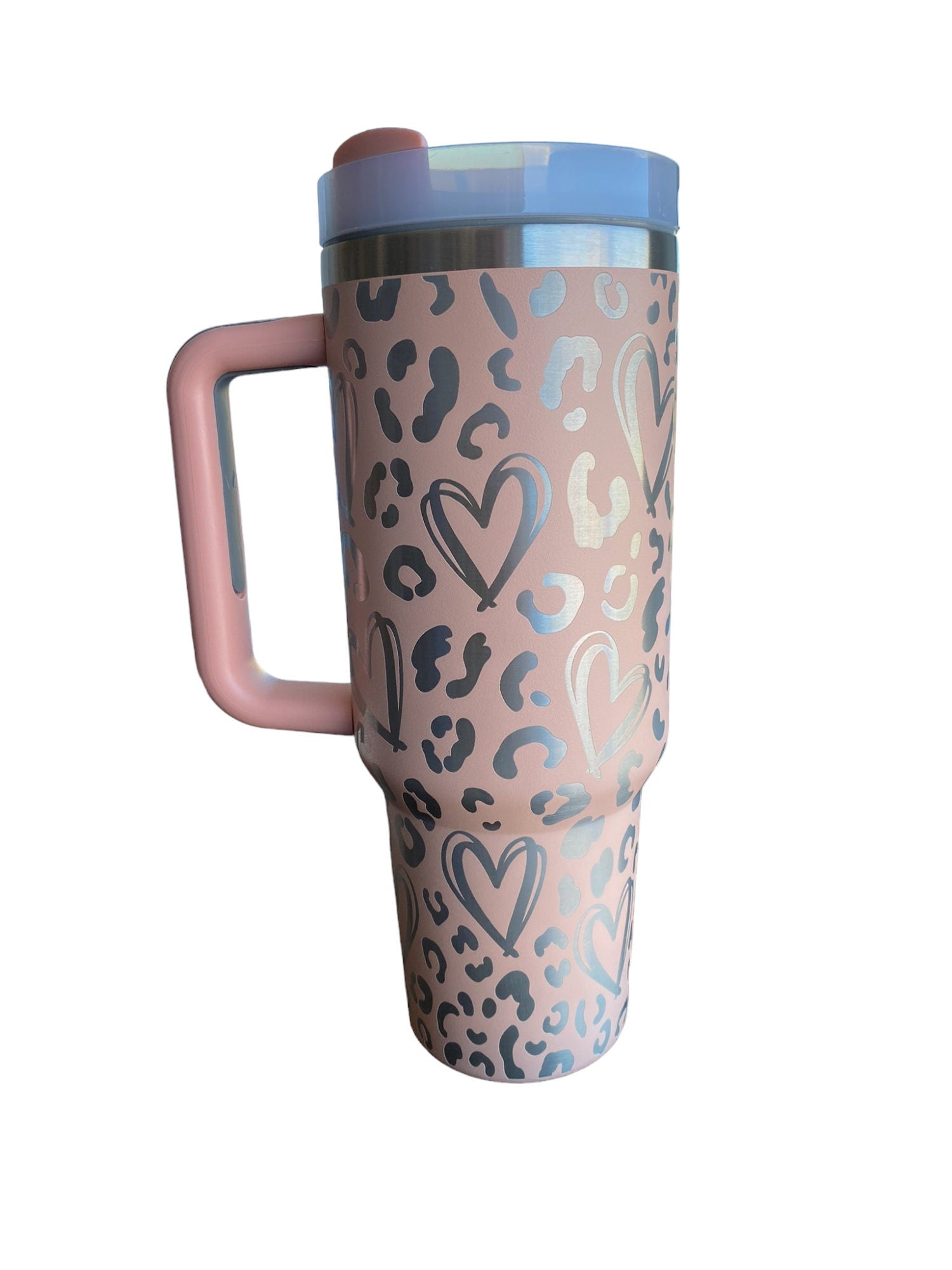 Leopard Hearts Cup - Pink Cheetah Heart Cup - Cute Hearts Tumbler - Valentine Gift - 40oz tumbler with handle