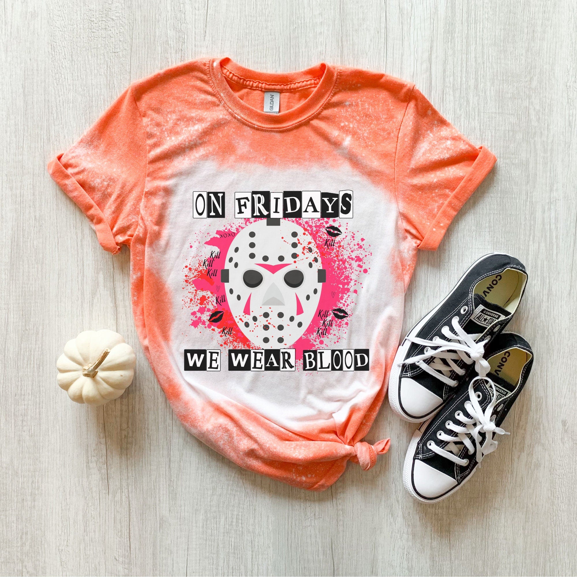 On fridays We Wear Blood Shirt - Halloween Jason Shirt - Skeleton Shirt - Grim Reaper Shirt- bleached T-shirt - Fall shirt - Halloween shirt