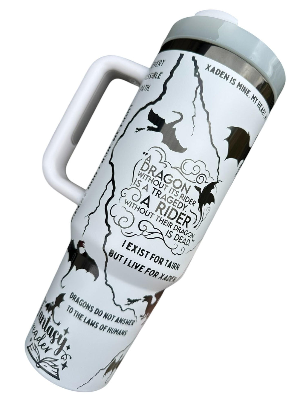 Brave the Dark Dragon Book Engraved Tumbler - In My Dragon Era - Booktok Cup - Custom Engraved Cup  - 40oz tumbler with handle -Book Theme