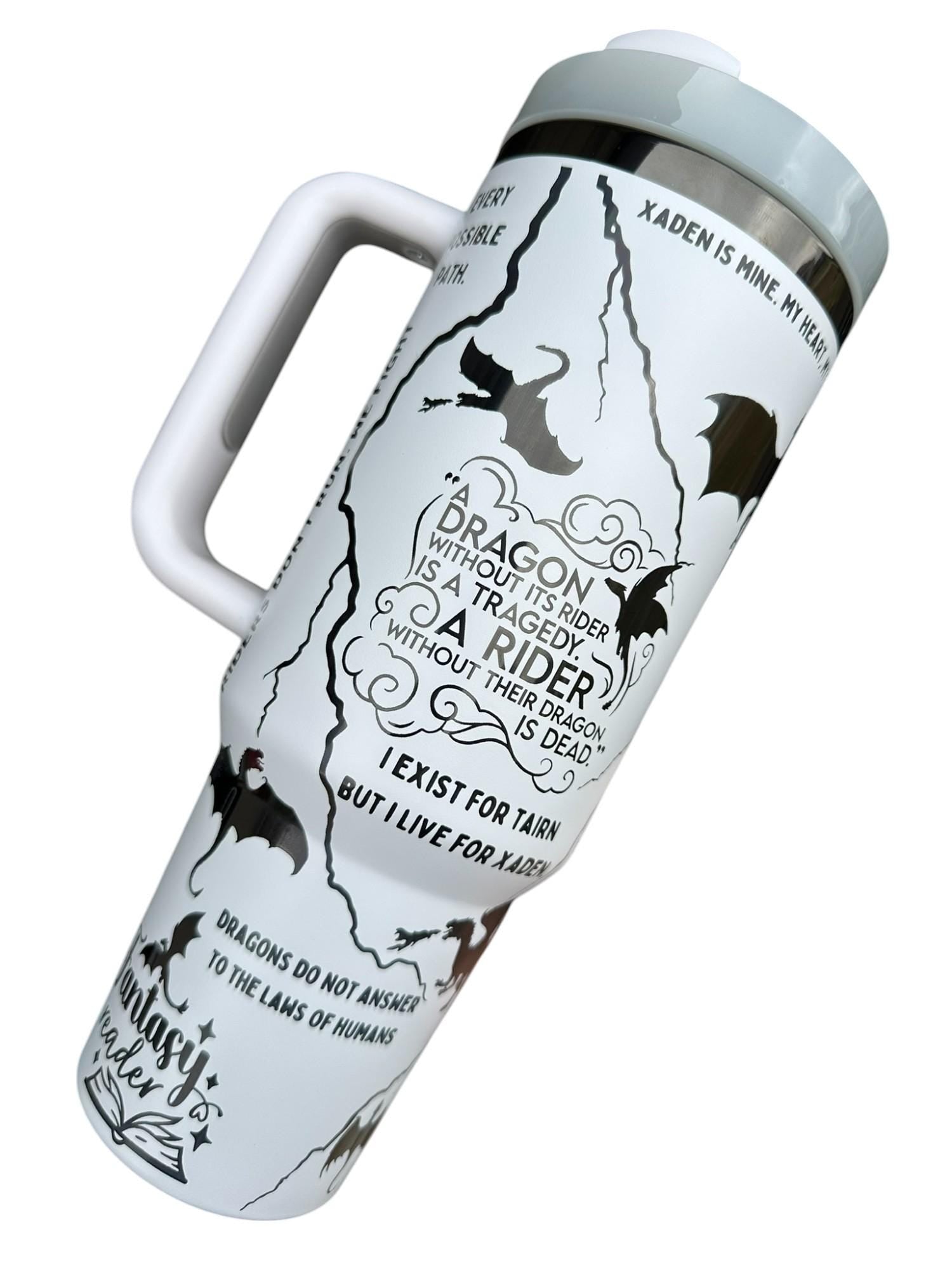 Brave the Dark Dragon Book Engraved Tumbler - In My Dragon Era - Booktok Cup - Custom Engraved Cup  - 40oz tumbler with handle -Book Theme