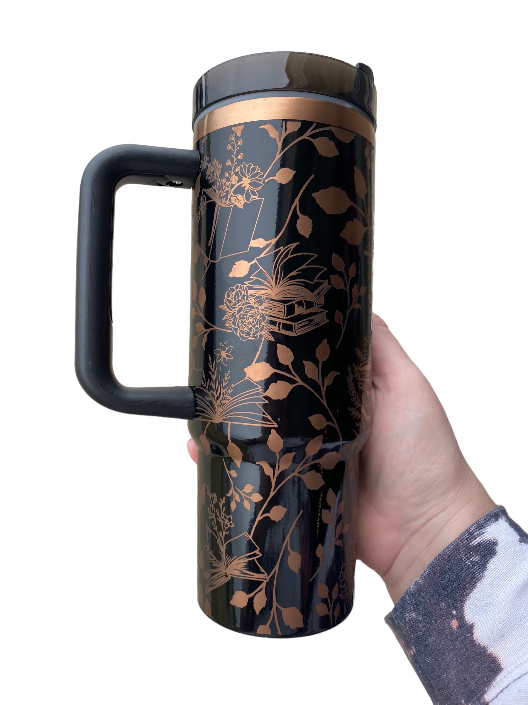 Books and Plants Tumbler - engraved Book tumbler - 30 oz tumbler with handle - Reading Tumbler - Read Books Water Plants Grow