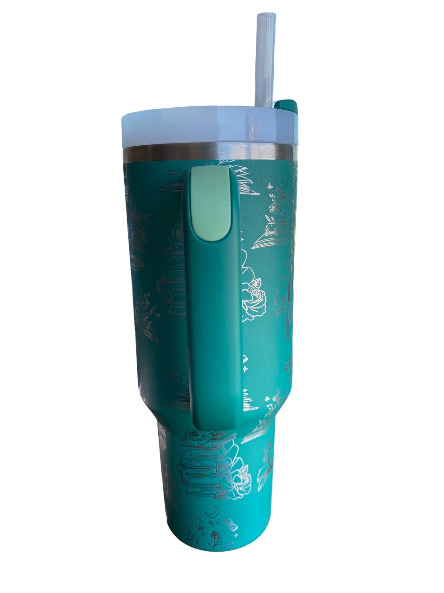 Just One More Page Engraved Cup - Custom Engraved Cup  - 40oz tumbler with handle -  Reading Theme Tumbler - Gift for Reader