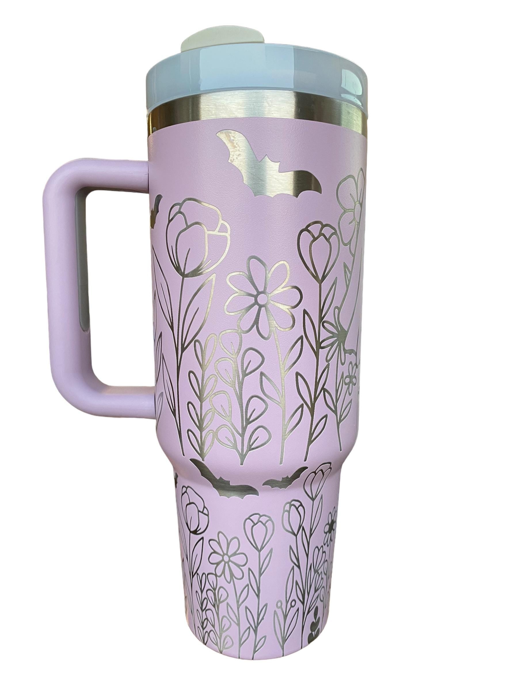 Cute Halloween Tumbler - Cute Ghost Halloween Engraved Tumbler - 40oz Engraved Tumbler - Halloween Cup - Ghosts and Flowers Tumbler