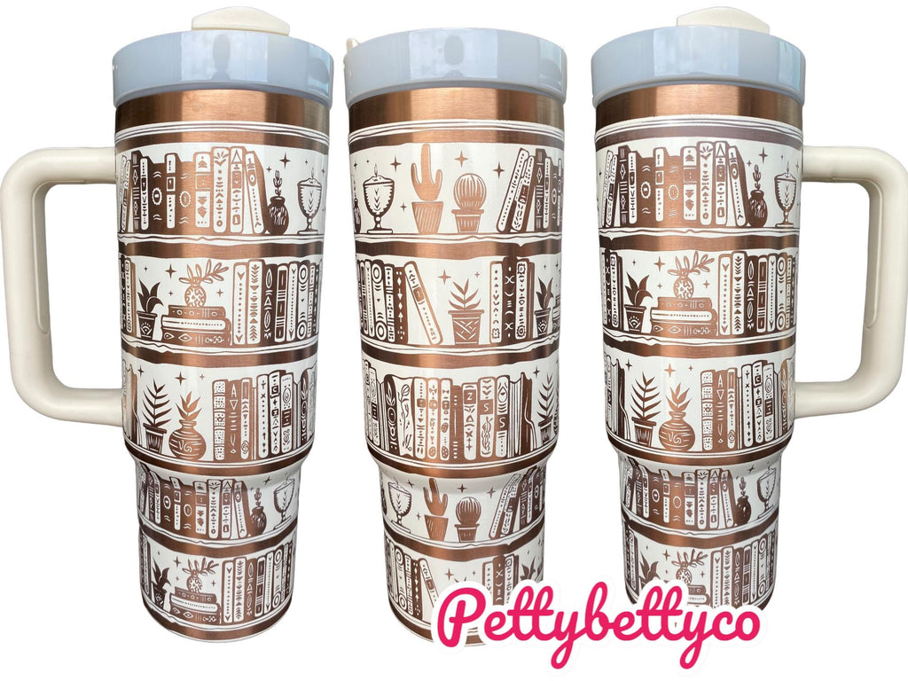 Bookshelf Tumbler - Just a Girl Who Loves Books Engraved Cup - Book Engraved Cup  - 40oz tumbler with handle - Reading Theme Tumbler