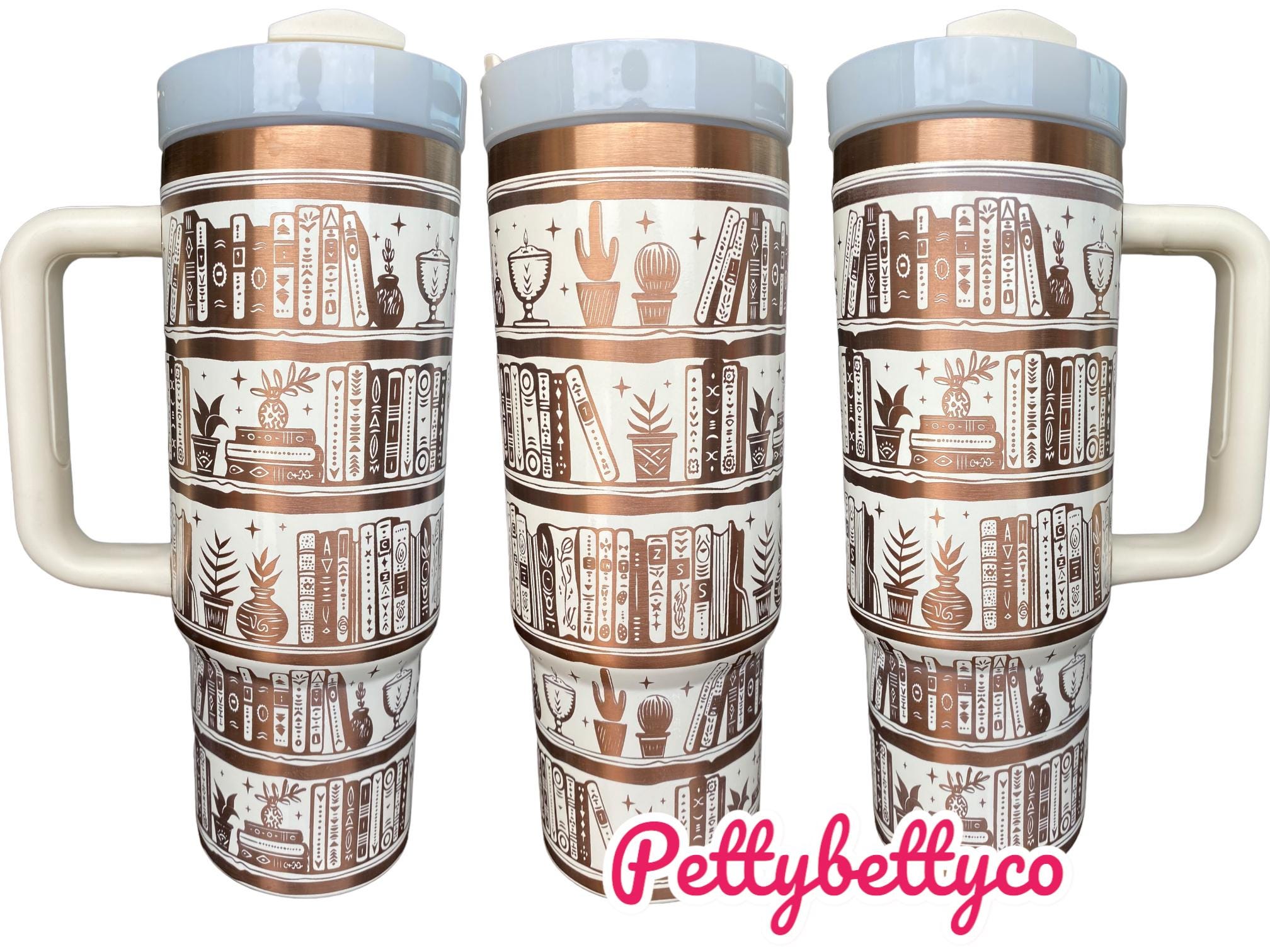 Bookshelf Tumbler - Just a Girl Who Loves Books Engraved Cup - Book Engraved Cup  - 40oz tumbler with handle - Reading Theme Tumbler