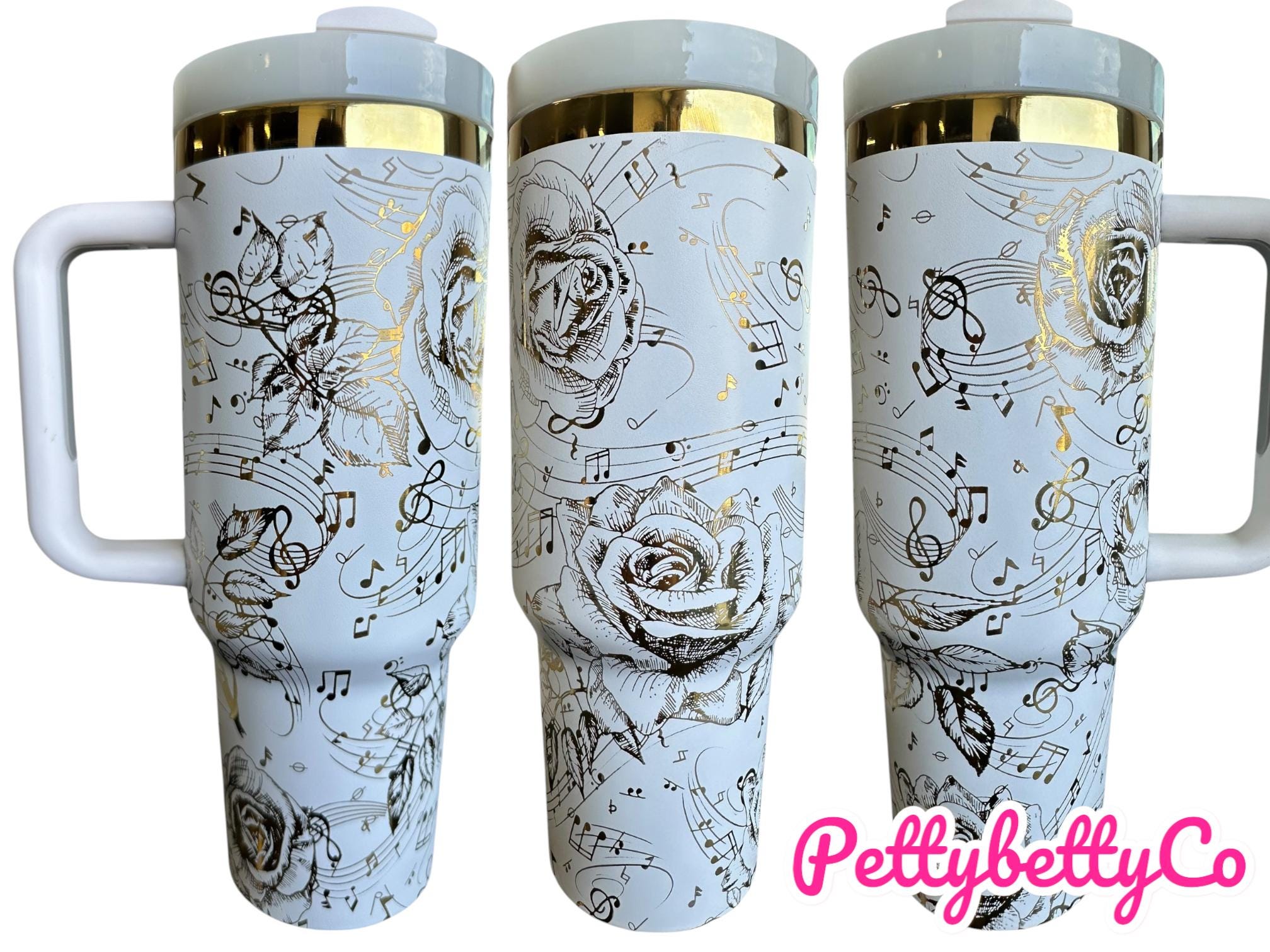 Music Tumbler - 40oz tumbler, Music Note Engraved Tumbler- Musician- Song Writer Pianist Floral tumbler, Flower tumbler, Custom 40oz tumbler