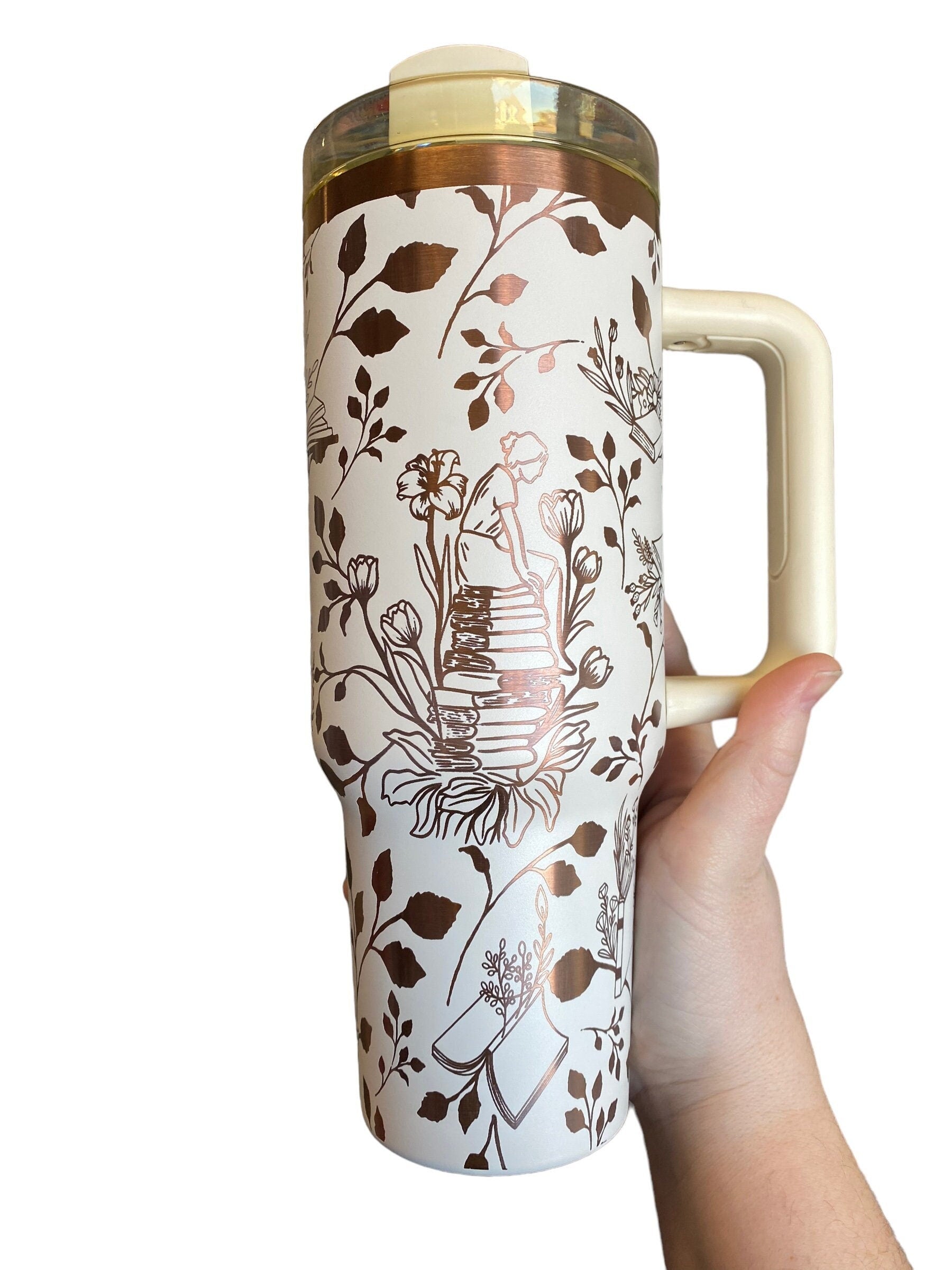 Books and Plants Tumbler - engraved Book tumbler - 30 oz tumbler with handle - Reading Tumbler - Read Books Water Plants Grow