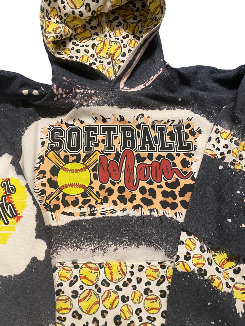 Softball Mom Bleached Hoodie -  Custom baseball Heart with Names on Sleeve - Bleached Hoodie - Custom Hoodie - Softball Shirt Sweatshirt