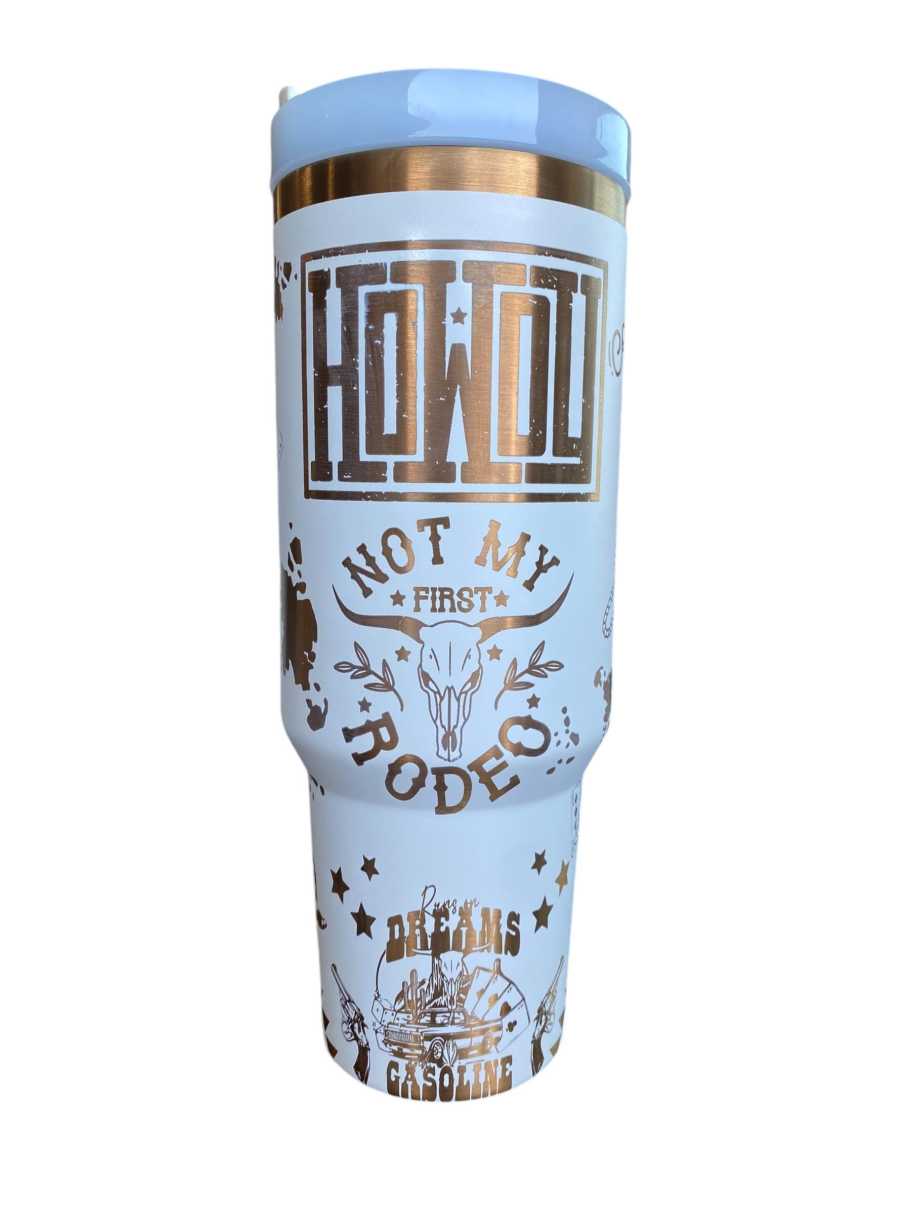 HOWDY Cowboy Tumbler  - Engraved Country Western tumbler - 40oz tumbler with handle - Cowgirl Tumbler