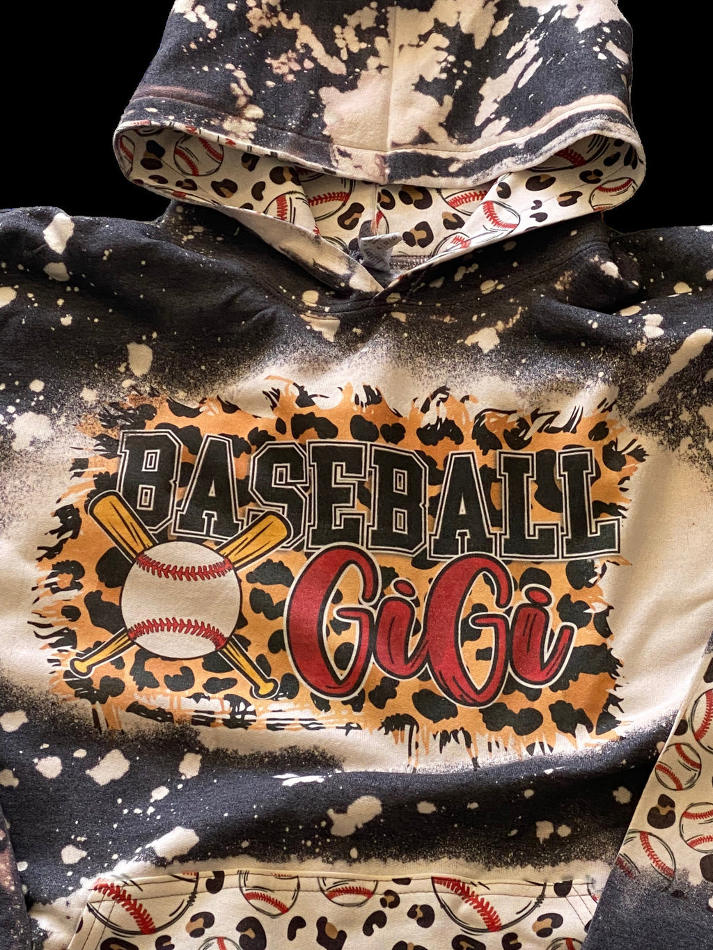 Baseball Gigi Bleached Hoodie - Custom baseball Heart with Names on Sleeve - Bleached Hoodie - Custom Hoodie - Baseball Shirt Sweatshirt