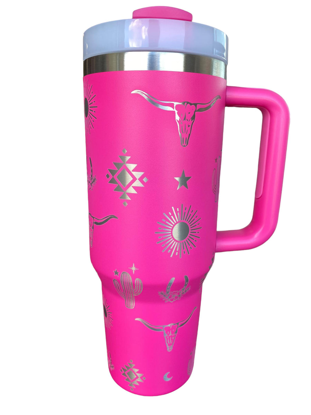 Country Western Engraved Tumbler  - Bull Skull engraved Country Tumbler - 40oz tumbler with handle Custom Tumbler - Western Vibes Tumbler