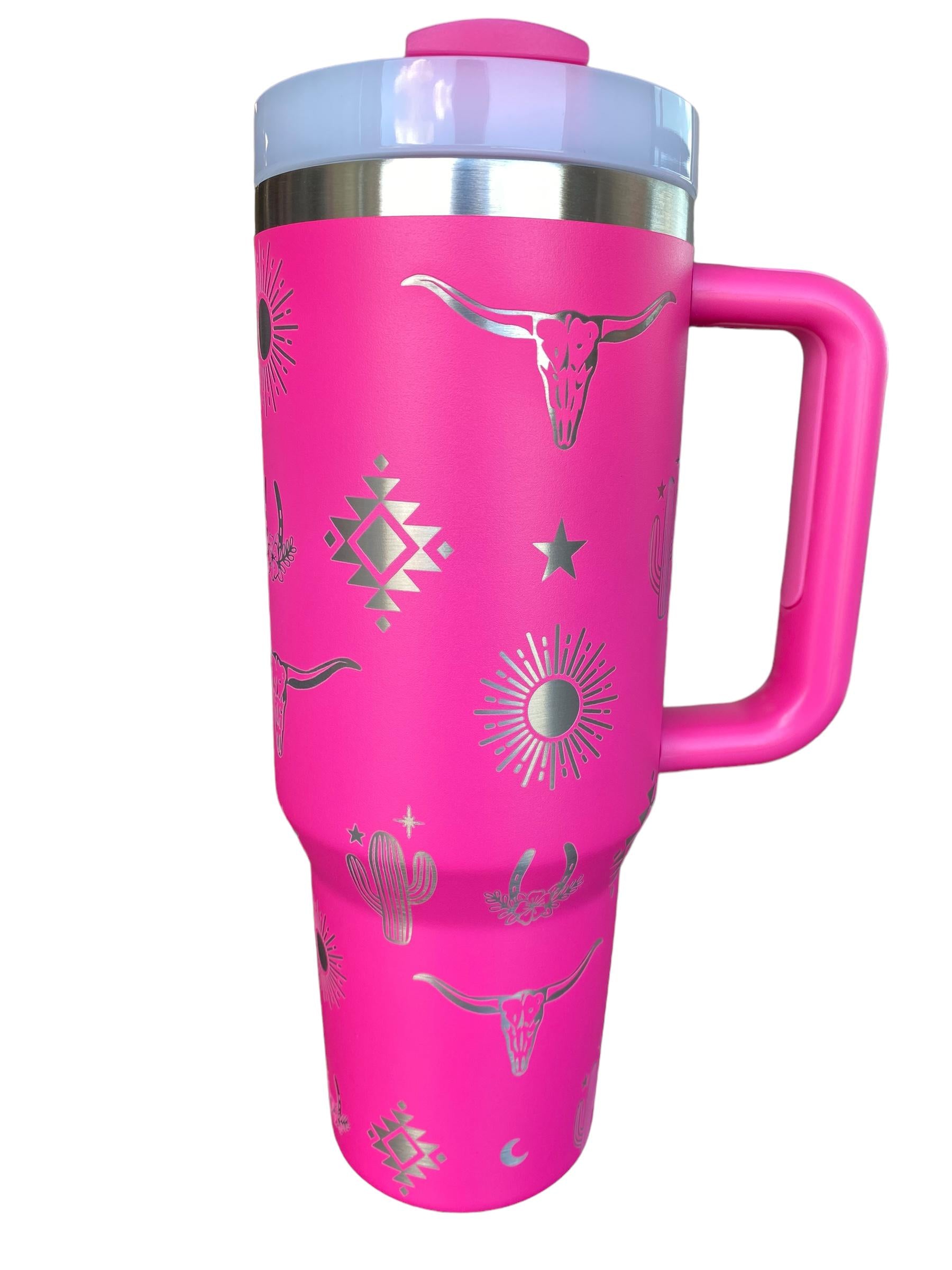 Country Western Engraved Tumbler  - Bull Skull engraved Country Tumbler - 40oz tumbler with handle Custom Tumbler - Western Vibes Tumbler
