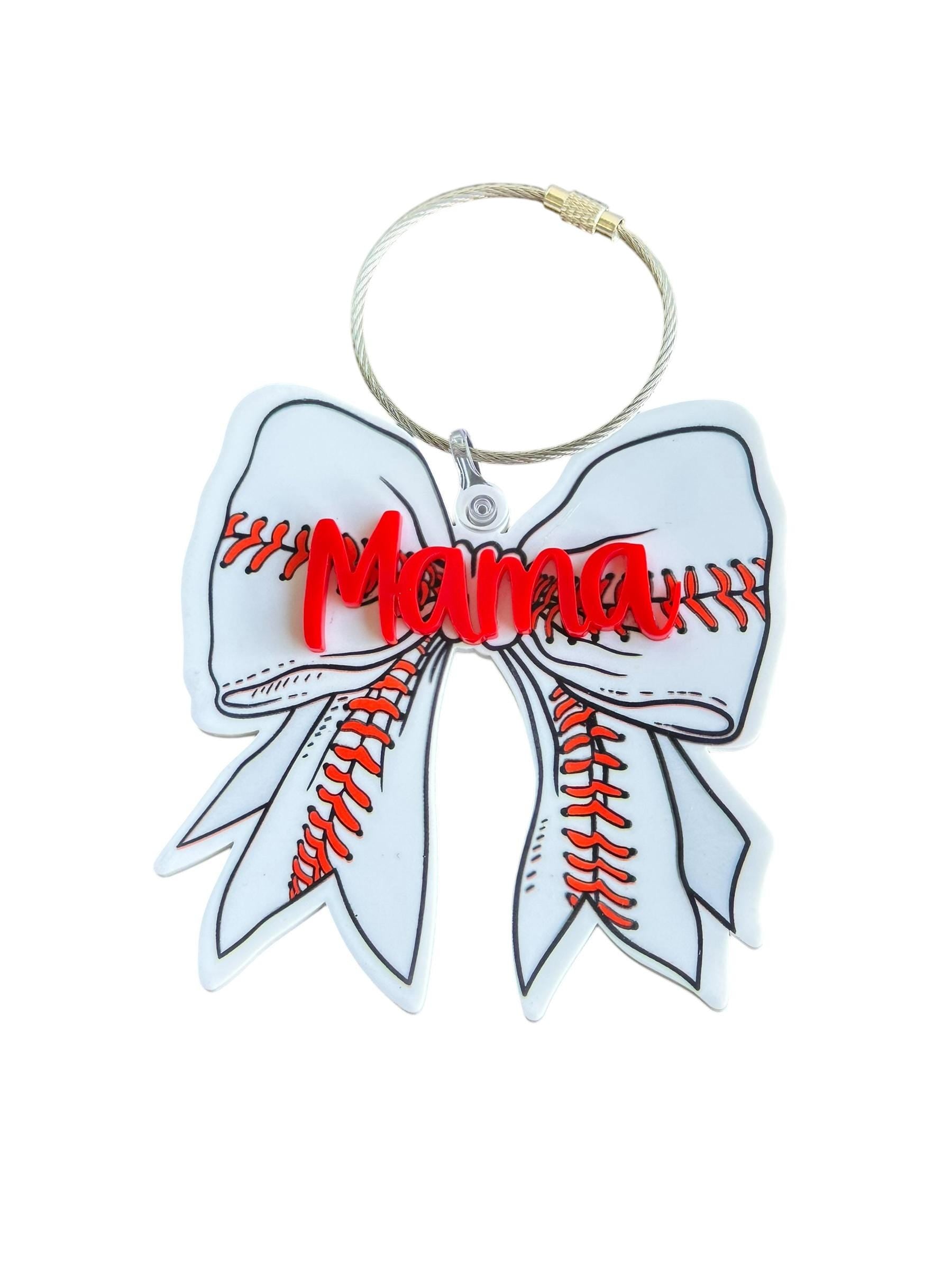Custom Sport Bow Bag Tags- Purse Charm - Bag Charm Personalized Name Baseball Keychain - Baseball Team Gift - Tag - Bag Tag - Name keychain