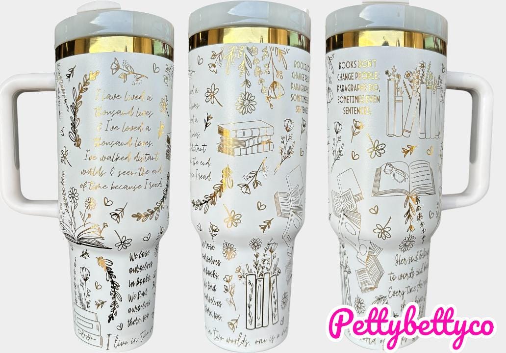 I have Lived 1000 lives Because I Have Read Tumbler - Pretty Reader Tumbler -  Engraved Cup   40oz tumbler with handle - Book Theme