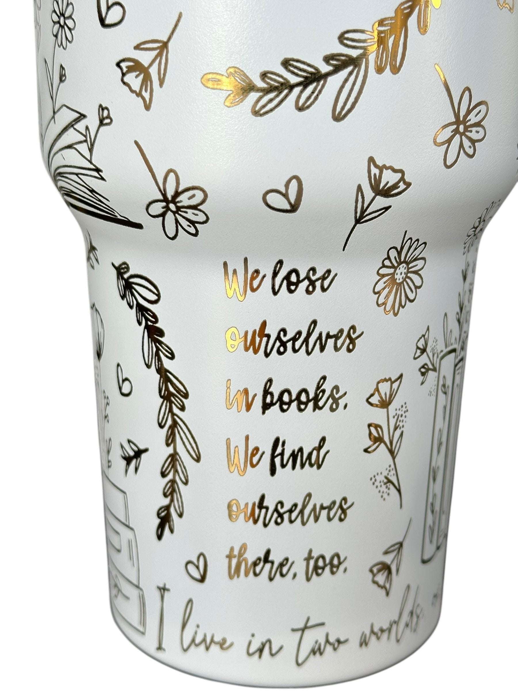 I have Lived 1000 lives Because I Have Read Tumbler - Pretty Reader Tumbler -  Engraved Cup   40oz tumbler with handle - Book Theme
