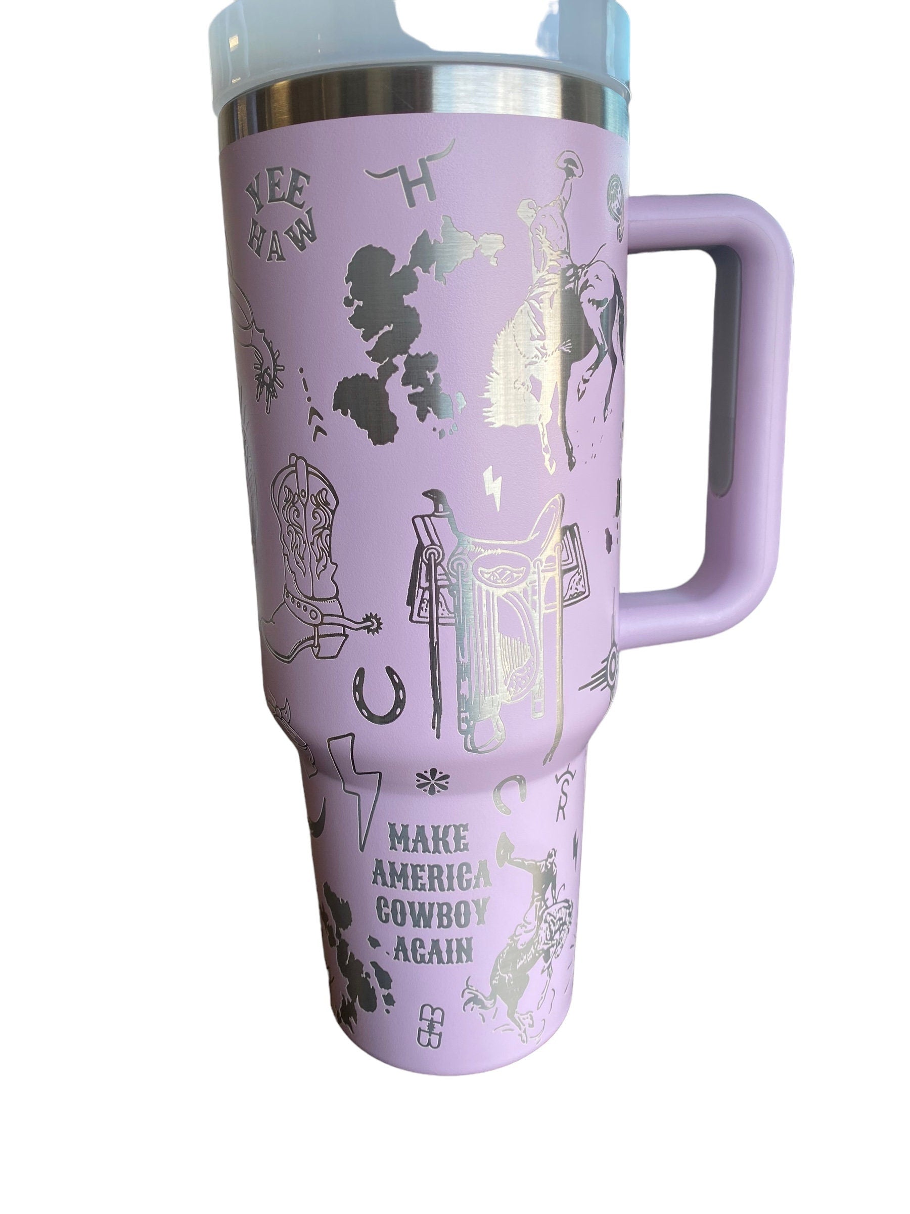 Hey Cowboy Tumbler  - Engraved Country Western tumbler - 40oz tumbler with handle - Cowgirl Tumbler