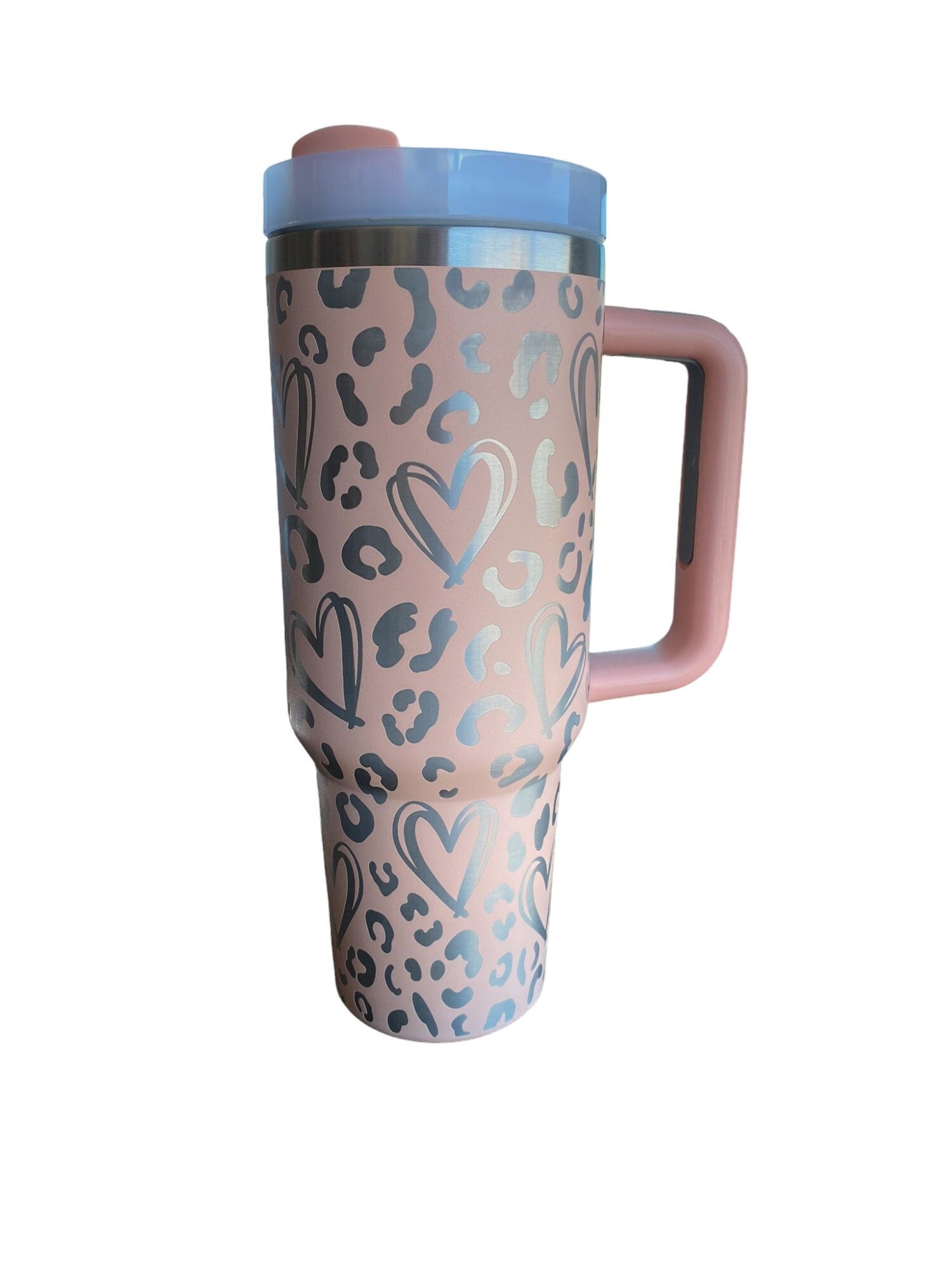 Leopard Hearts Cup - Pink Cheetah Heart Cup - Cute Hearts Tumbler - Valentine Gift - 40oz tumbler with handle