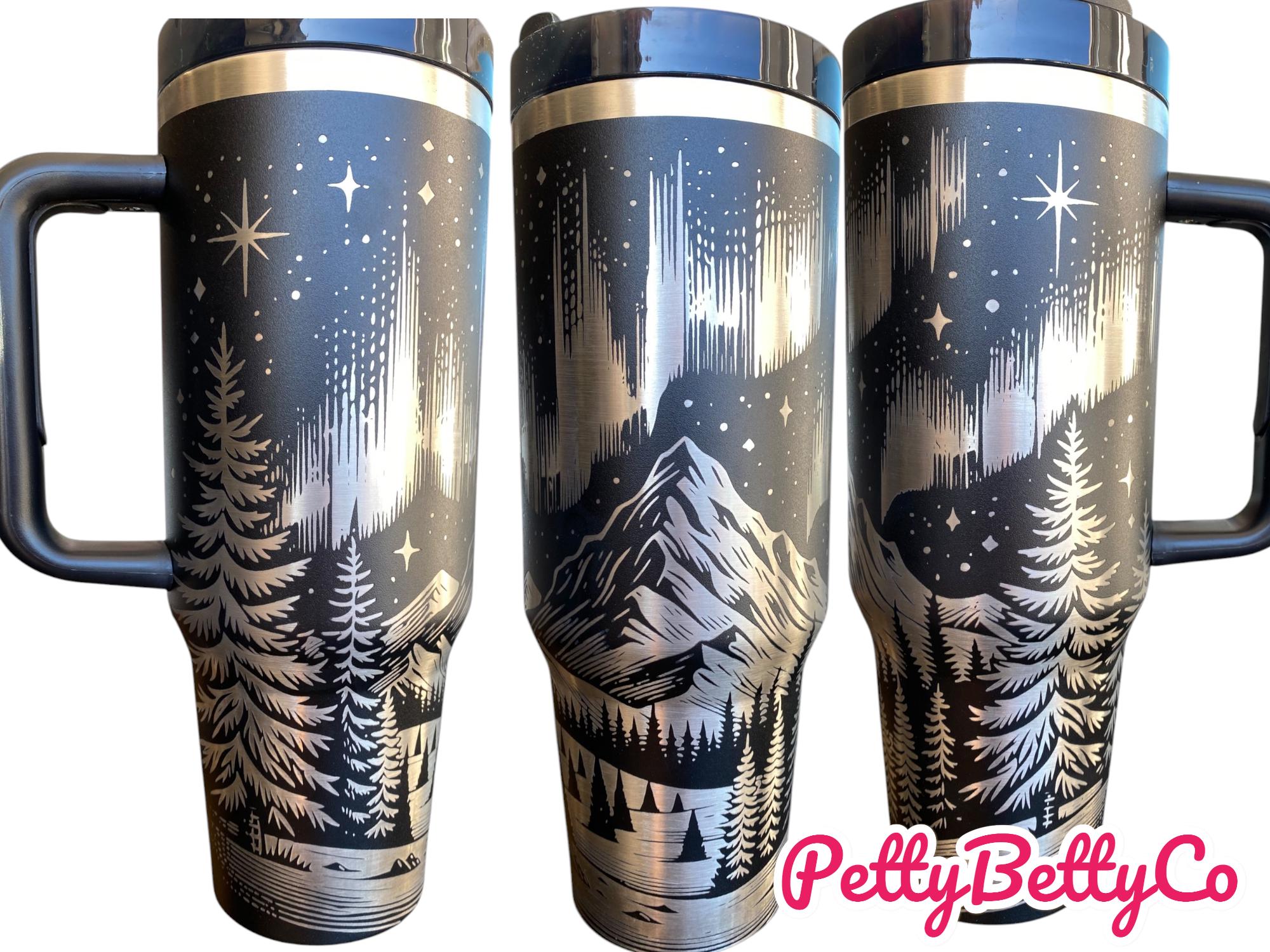 Northern Lights Tumbler - Northern Lights 40oz Iridescent Tumbler Mountain theme -Laser Engraved, Rainbow Plated - Multicolor