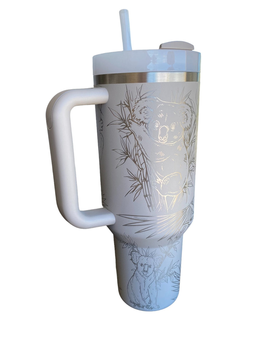 Koala Bear Engraved Cup - Custom Engraved Cup  - 40oz tumbler with handle - Koala and Palm Leaves Theme Tumbler