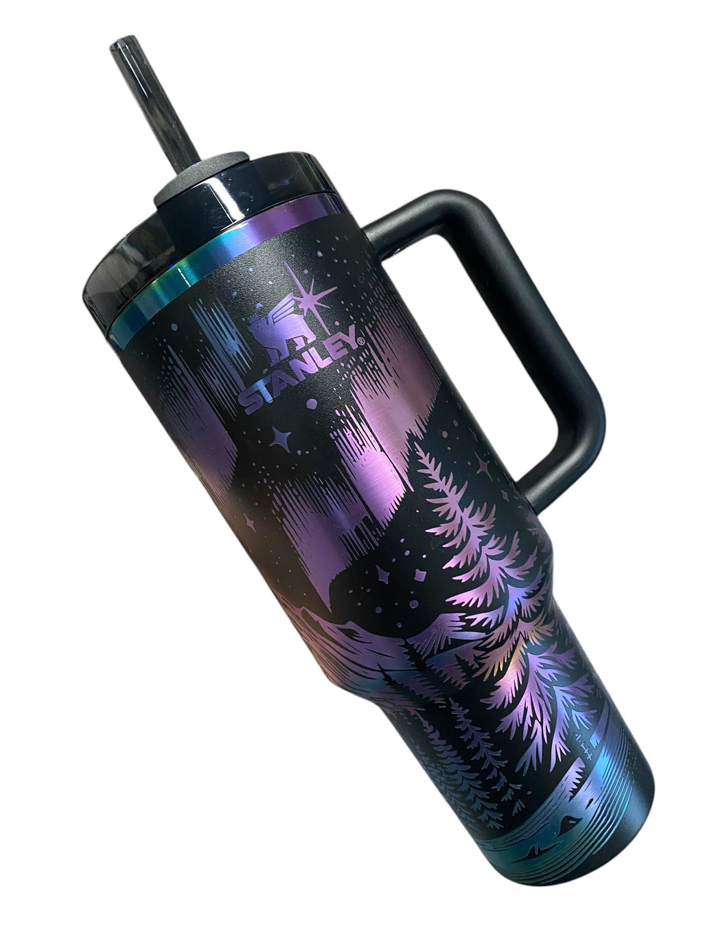 Northern Lights Stanley Chroma Tumbler - Northern Lights 40oz Iridescent Tumbler Mountain theme -Laser Engraved, Rainbow Plated - Multicolor