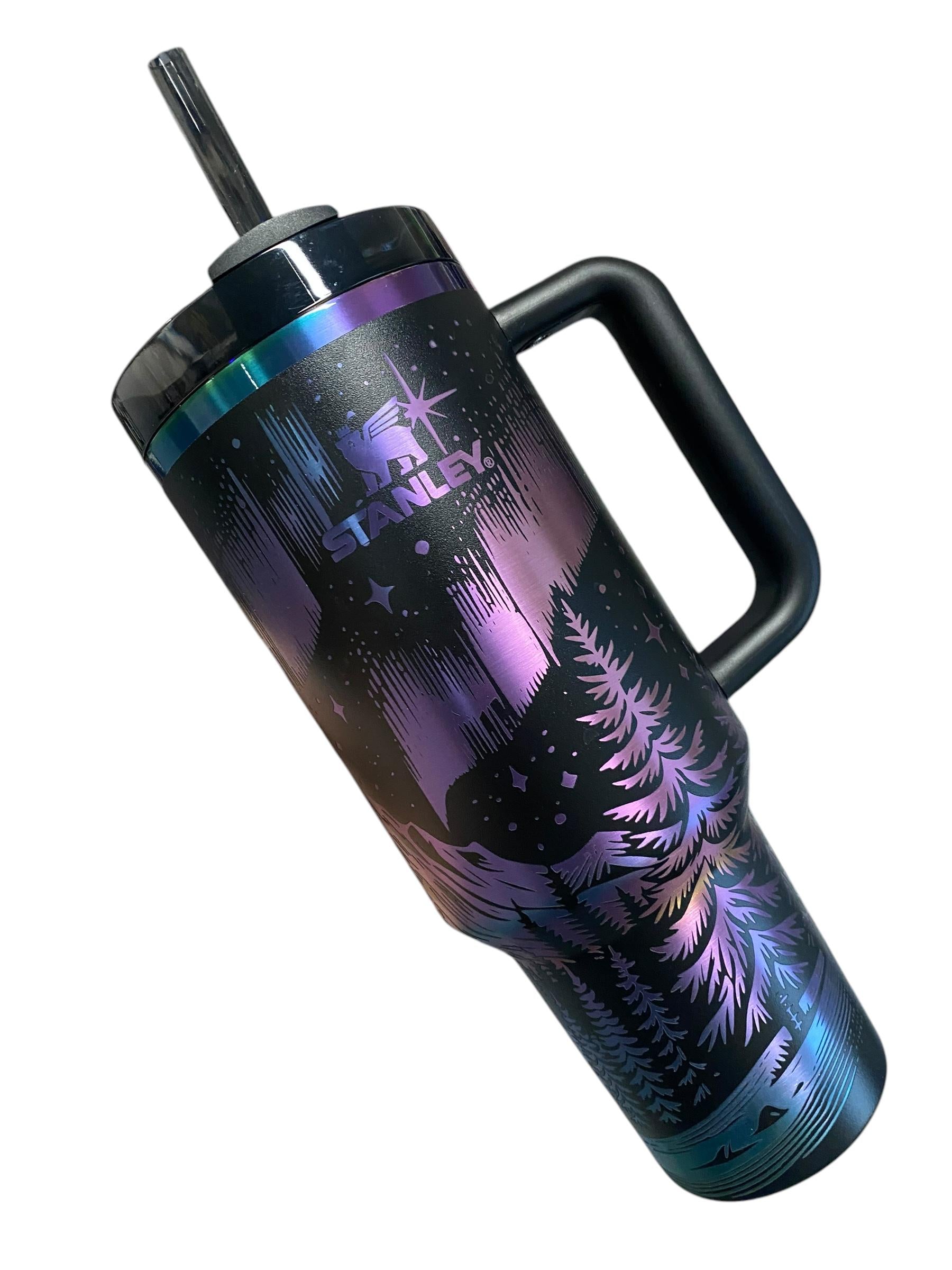 Northern Lights Stanley Chroma Tumbler - Northern Lights 40oz Iridescent Tumbler Mountain theme -Laser Engraved, Rainbow Plated - Multicolor