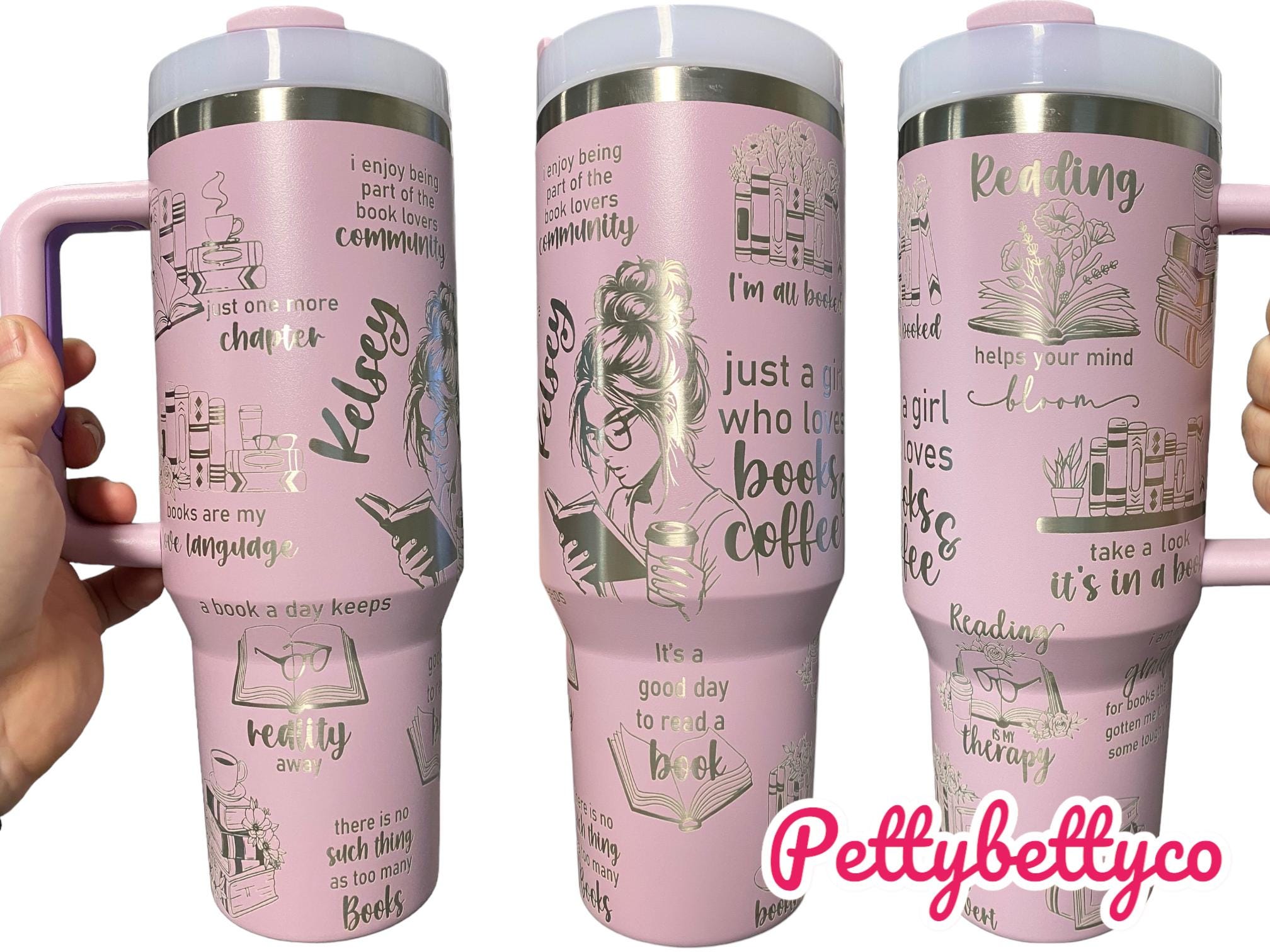 Just a Girl Who Loves Books Engraved Cup - Book Community Custom Engraved Cup  - 40oz tumbler with handle - Reading Theme Tumbler