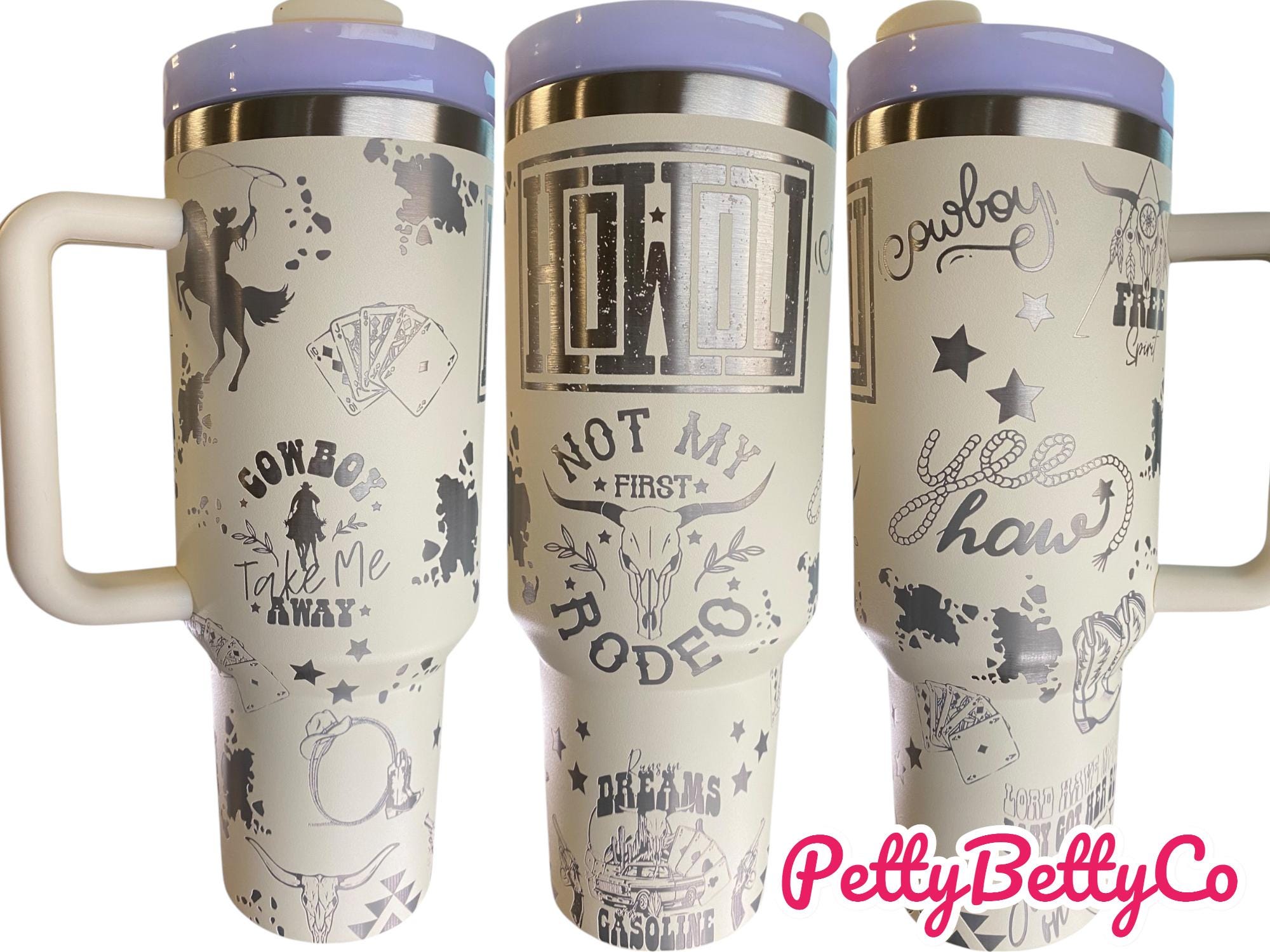 HOWDY Cowboy Tumbler  - Engraved Country Western tumbler - 40oz tumbler with handle - Cowgirl Tumbler