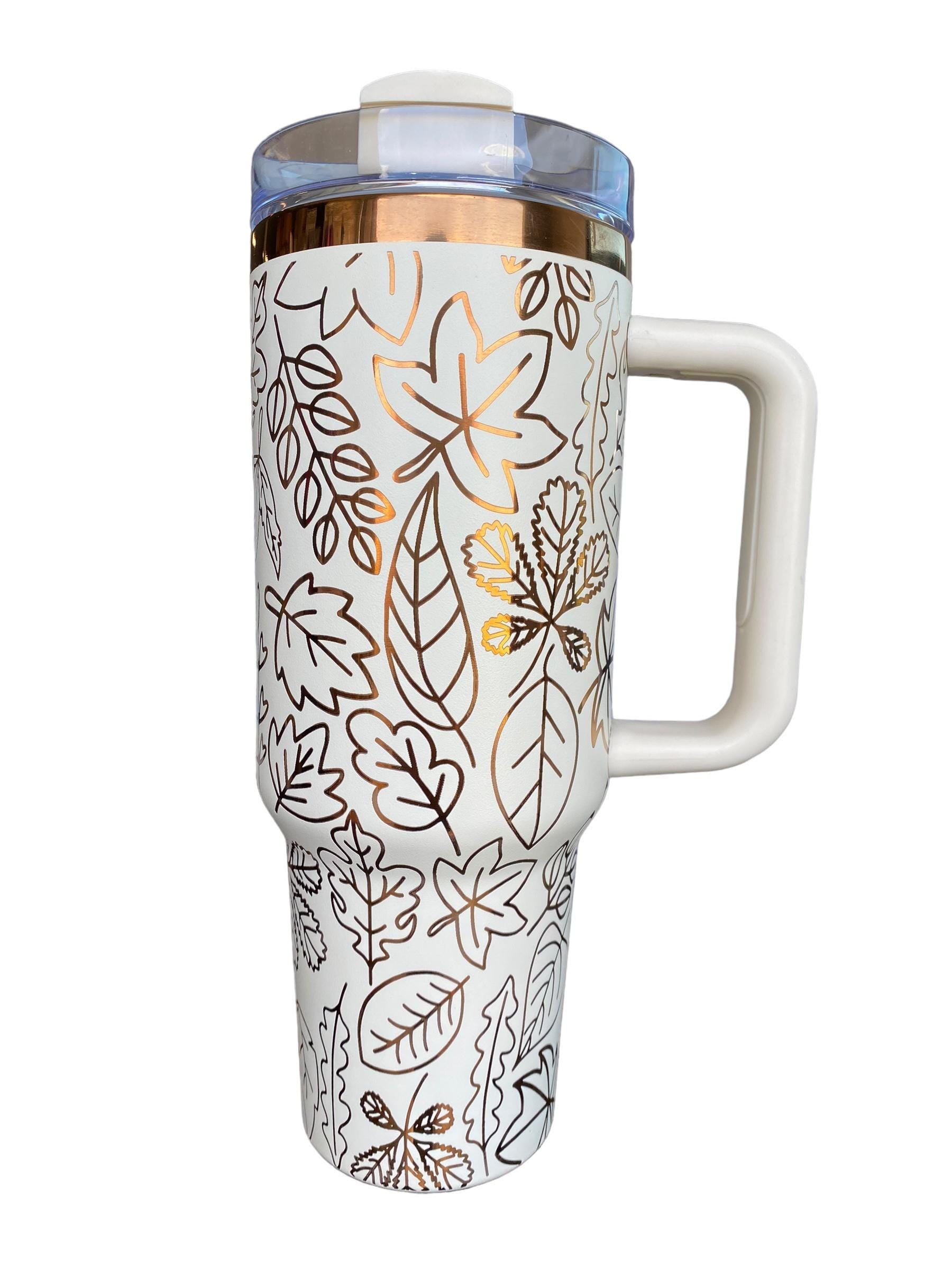 Fall Leaves tumbler -Copper and Cream Fall Tumbler Cup - Engraved Fall Tumbler - Autumn Tumbler - engraved Tumbler - 40oz tumbler