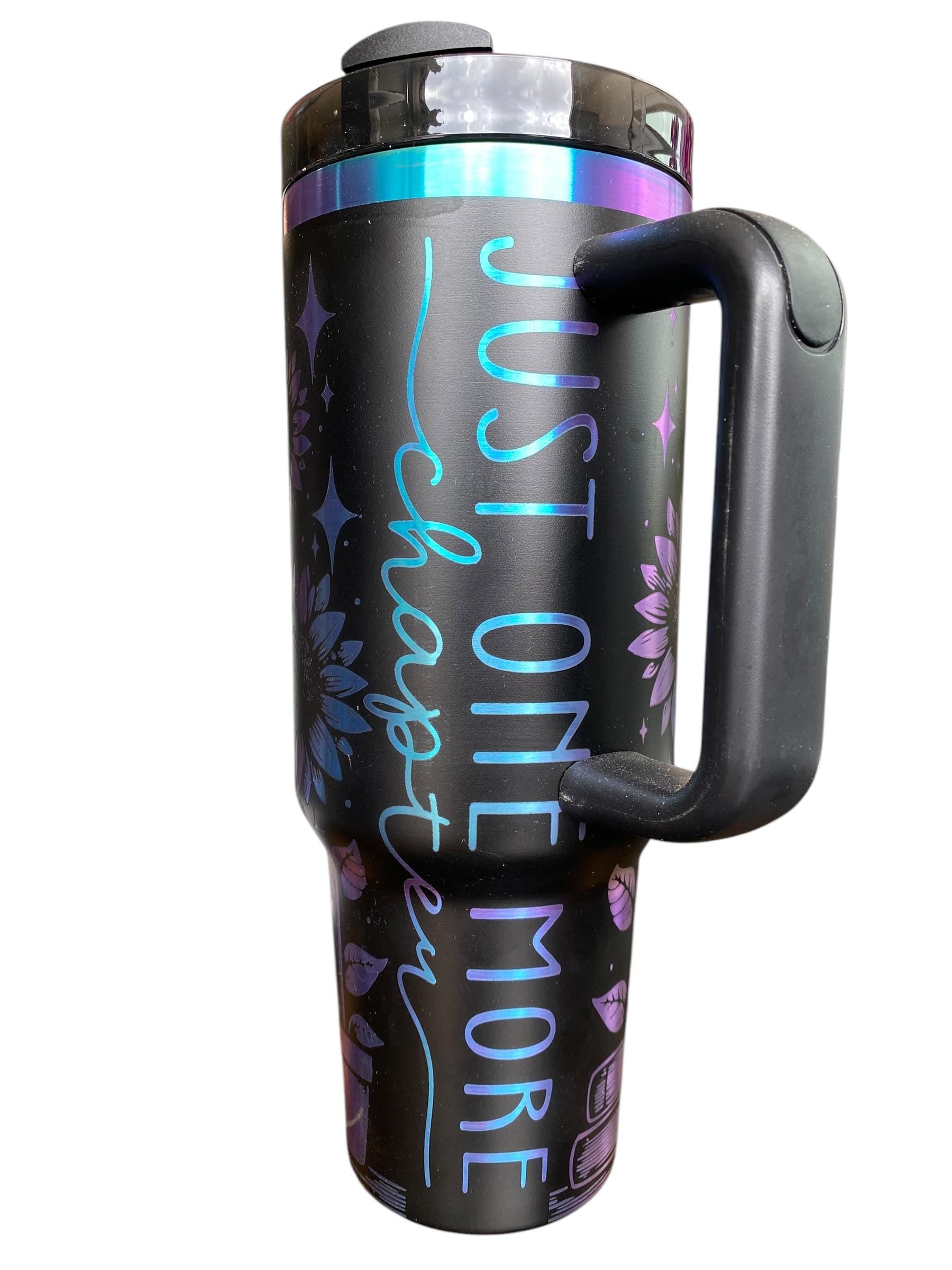 Just One more Page Tumbler - Skellie Books Engraved Cup - Book Community Custom Engraved Cup  - 40oz tumbler with handle - Reading Theme