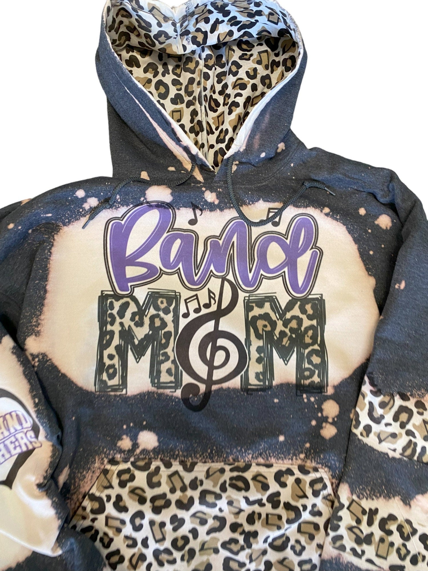 Band Mom Bleached Hoodie -  Custom Band  hoodie heart with Names on Sleeve - Bleached Hoodie - Custom Hoodie - Band mom Shirt Sweatshirt