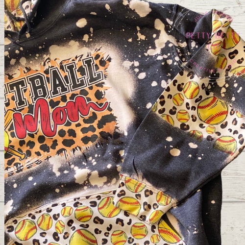 Softball Mom Bleached Hoodie -  Custom baseball Heart with Names on Sleeve - Bleached Hoodie - Custom Hoodie - Softball Shirt Sweatshirt