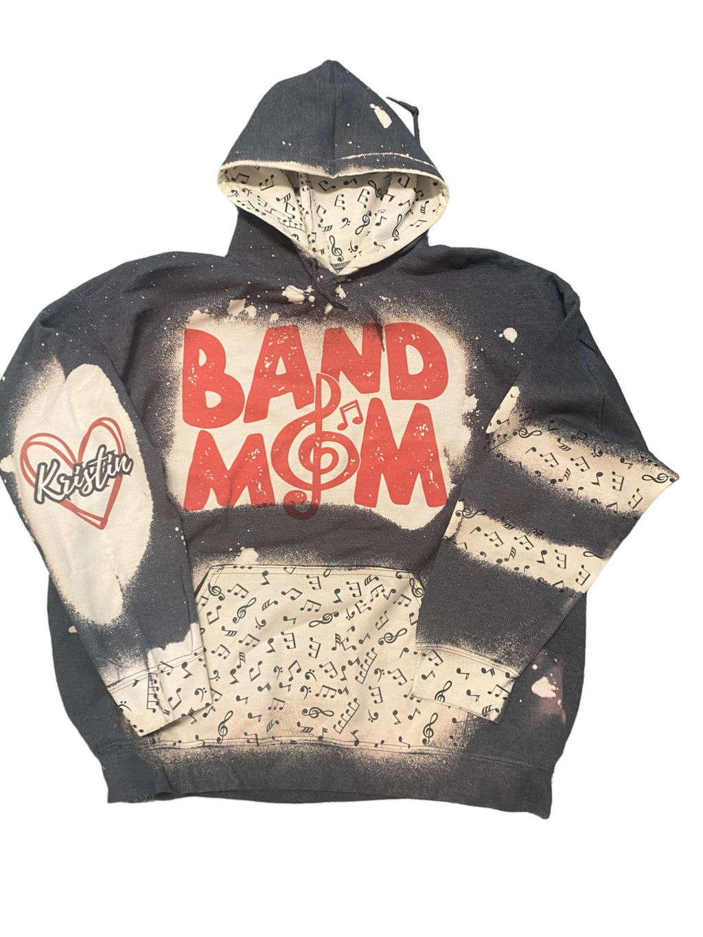 Band Mom Bleached Hoodie -  Custom Band  hoodie heart with Names on Sleeve - Bleached Hoodie - Custom Hoodie - Band mom Shirt Sweatshirt