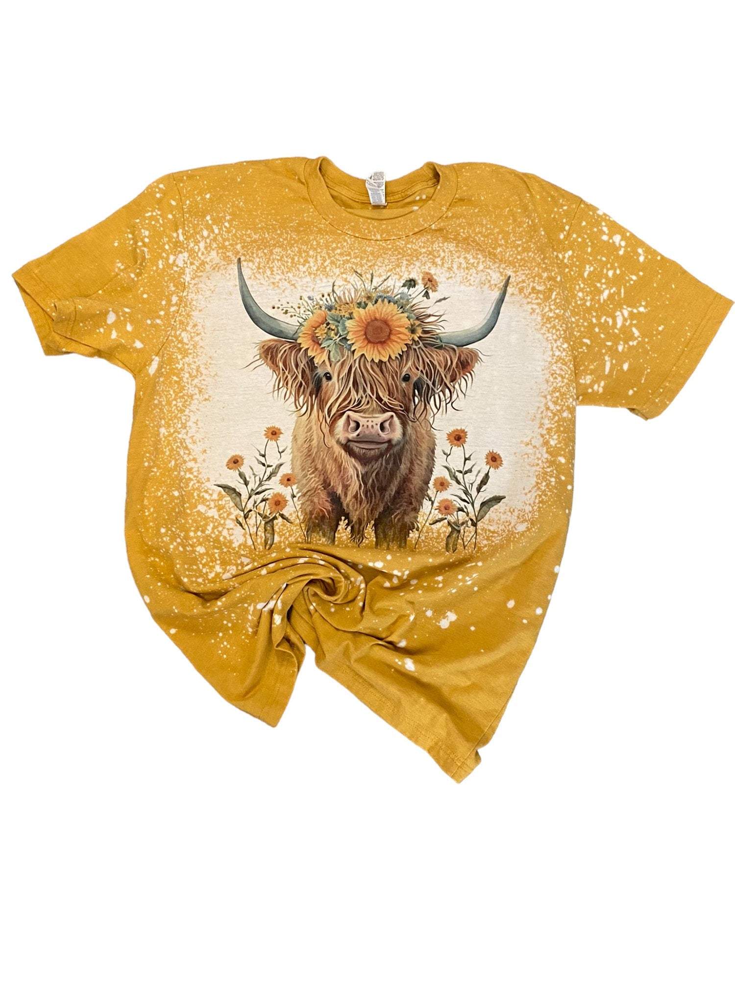 Highland Cow Shirt - Cow and sunflower Shirt - Yellow cow Shirt - Bleach Highland Cow Shirt